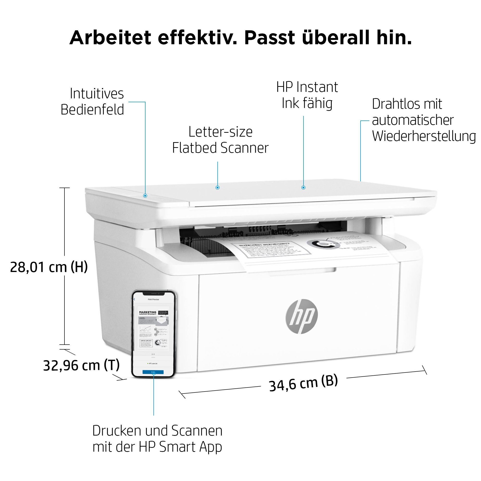 HP LaserJet MFP HP+ (Bluetooth, Ink Instant M140w kompatibel) Drucker WLAN Multifunktionsdrucker, (Wi-Fi)