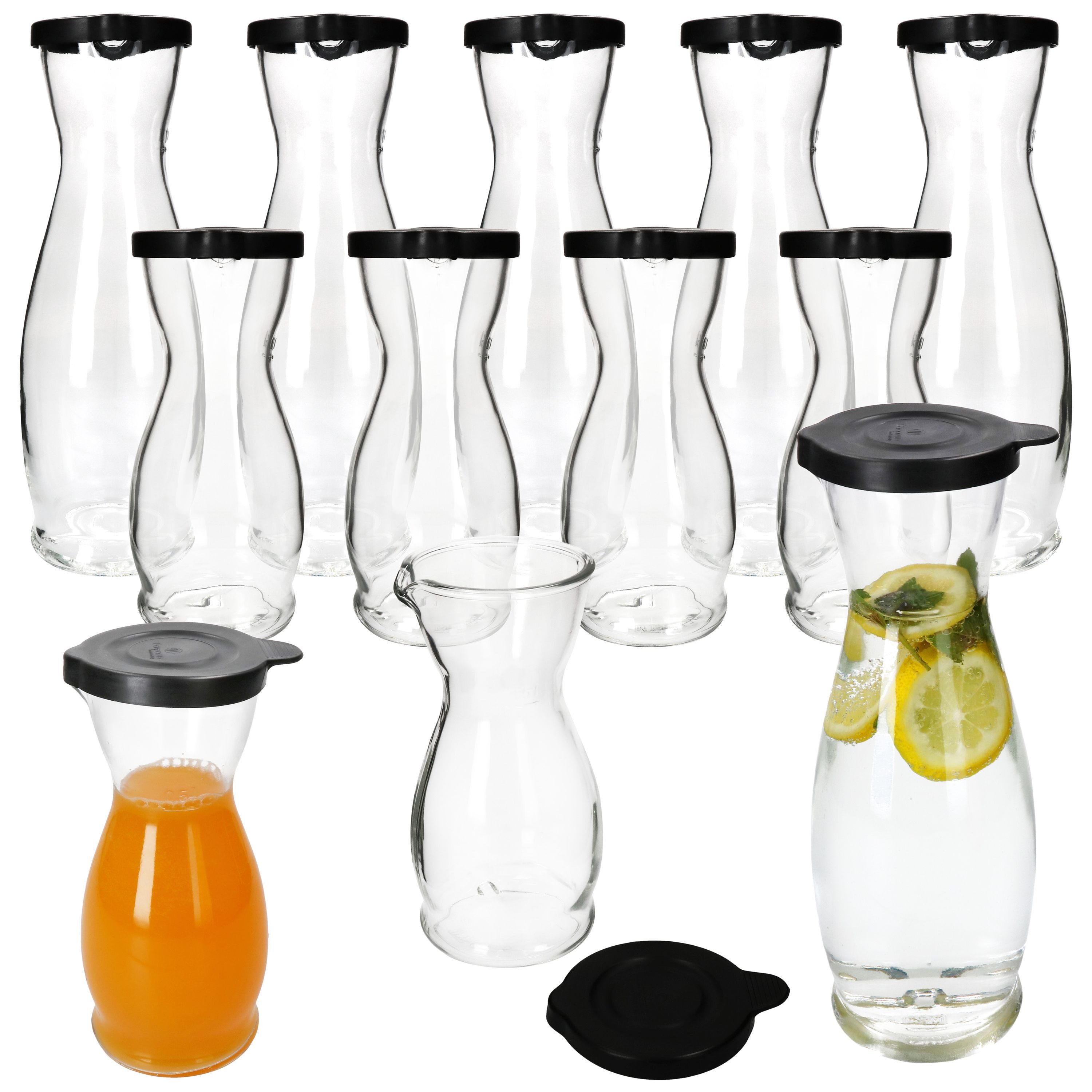 Karaffe 12x MIA MISURA Wein-Karaffe mit Deckel schwarz 0,5L & 1L geeicht