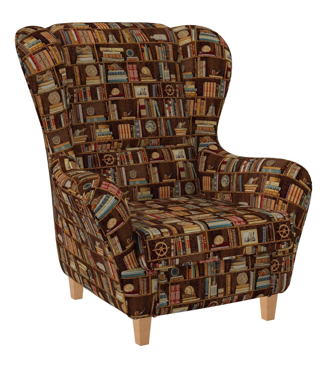 Supellex Ohrensessel Sofia Relaxsessel mit Hocker – Bibliothek Walnuss