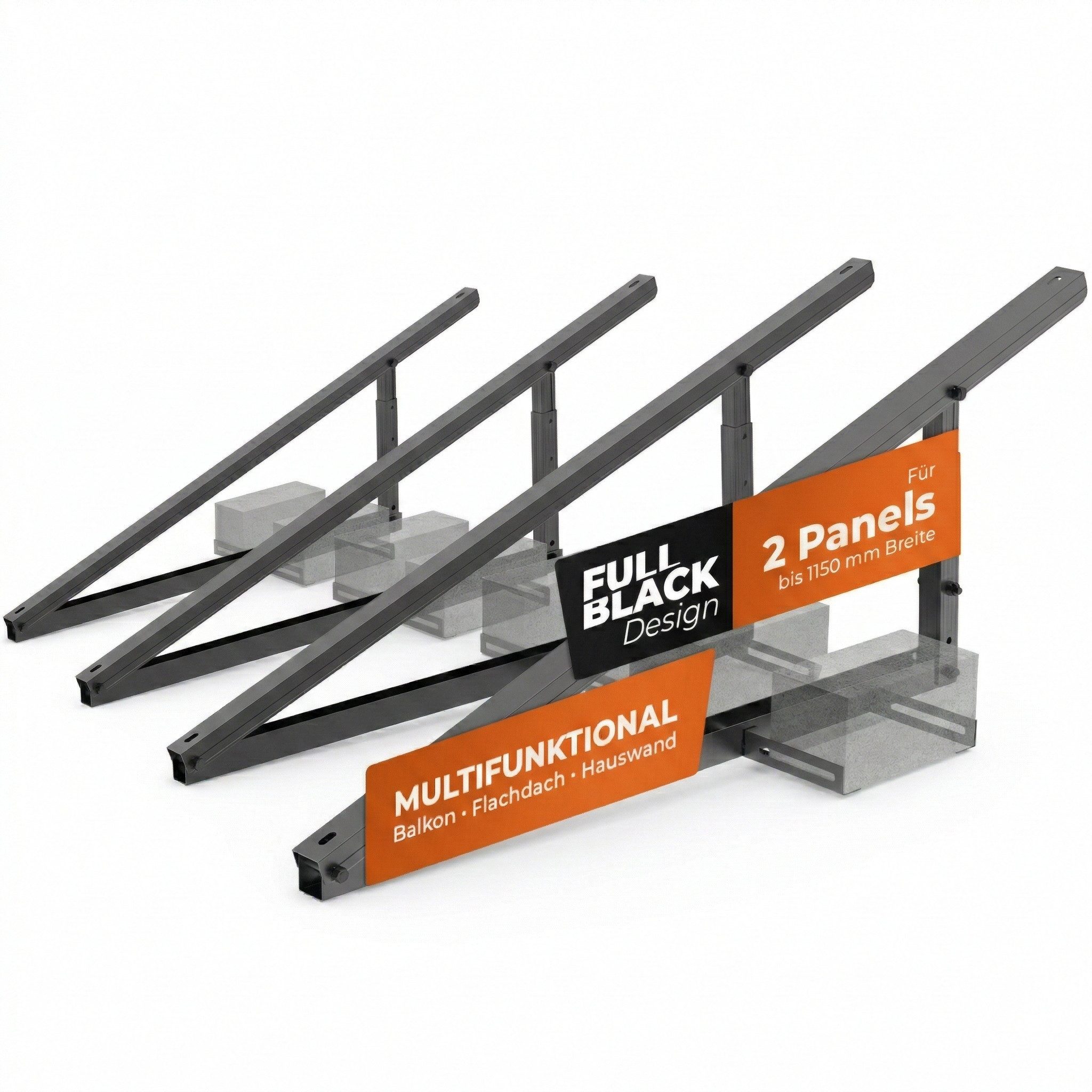 Solarway Balkonkraftwerk Halterung für 2 Solarmodule Balkonhalterung schwarz, (Modulbreite 1096–1134 mm, 2-St), Aufständerung für 2 Solarmodule für Balkon Geländer