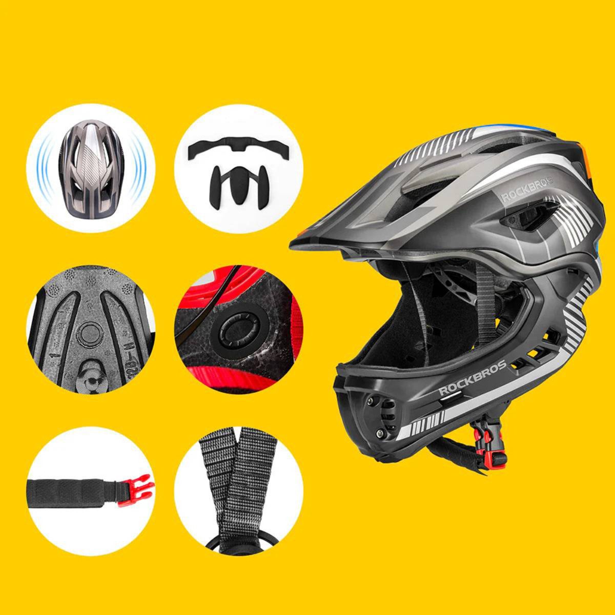 ROCKBROS Kinderfahrradhelm TT-32 (Fahrradhelm Set, Kinderhelm Set mit Kinnschutz), Kinderhelm mit abnehmbarem Fullface Kinnschutz – Bild 5 von 5