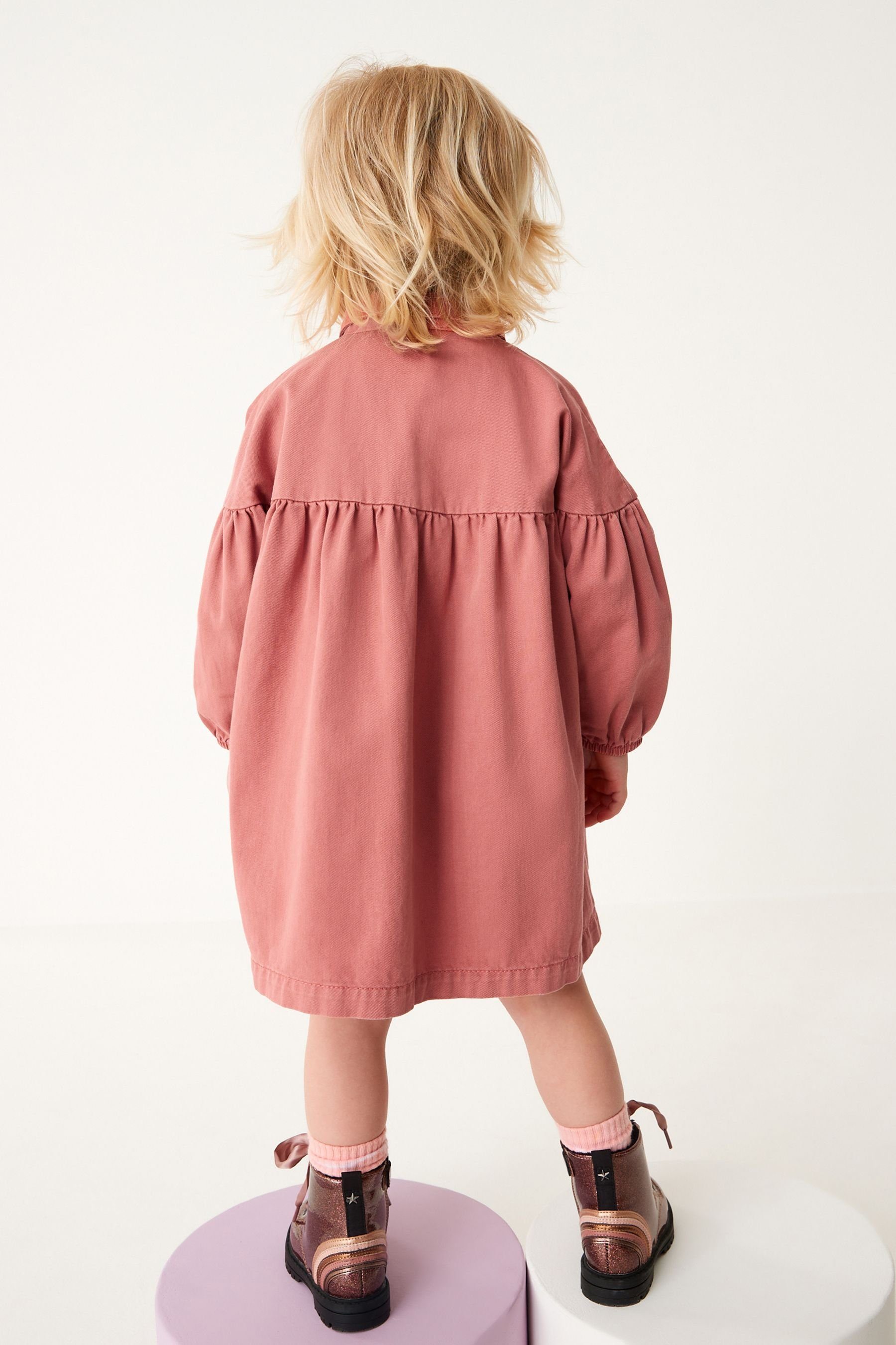 Next Pocket aus Rainbow Pink (1-tlg) Blusenkleid Baumwolle Hemdkleid