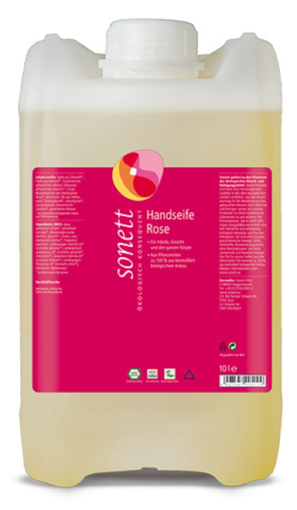 Sonett Bio Handseife Rose, 3x1000 Ml – Milde Flüssigseife Aus ökologischen Ölen, Mit Rosenhydrolat, Für Hände & Körper