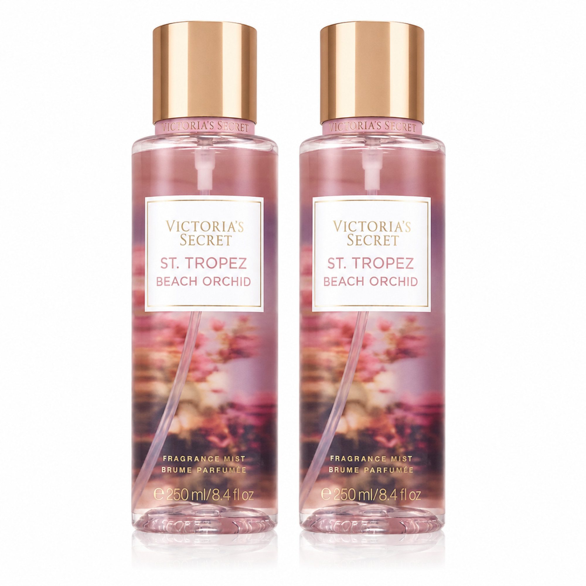 Victorias Secret Duft-Set St. Tropez Beach Orchid Fragrance Mist Doppelpack 2 × 250 ml, 2-tlg., Doppelpack mit sommerlich-frischem Duft und 500 ml Gesamtinhalt
