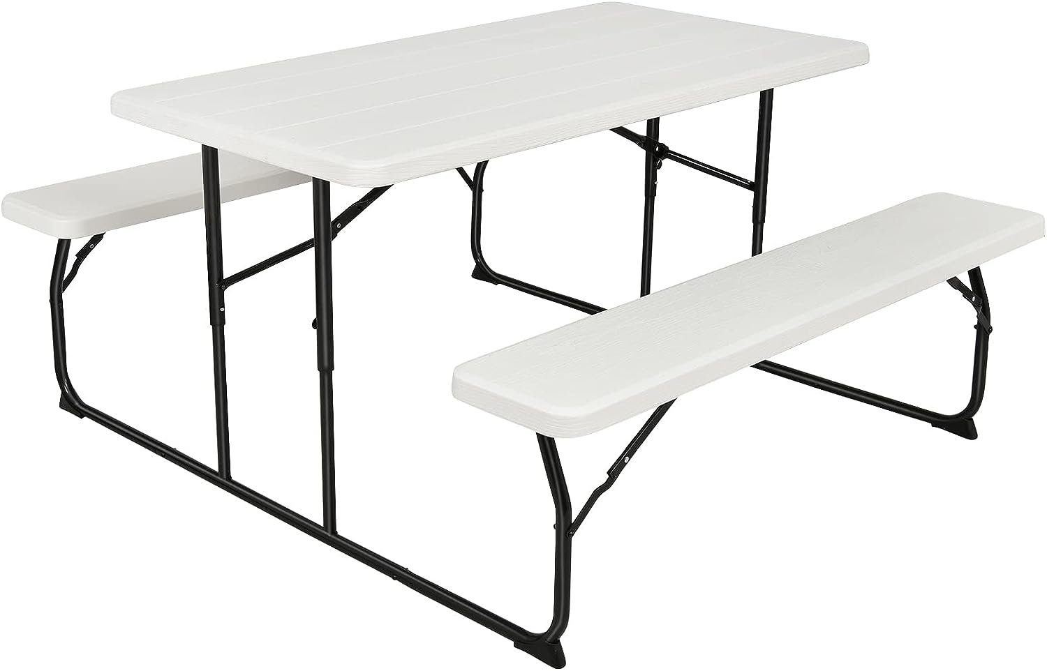 KOMFOTTEU Campingtisch Picknicktisch, für 4 Personen, 151 x 136 x 72 cm weiß