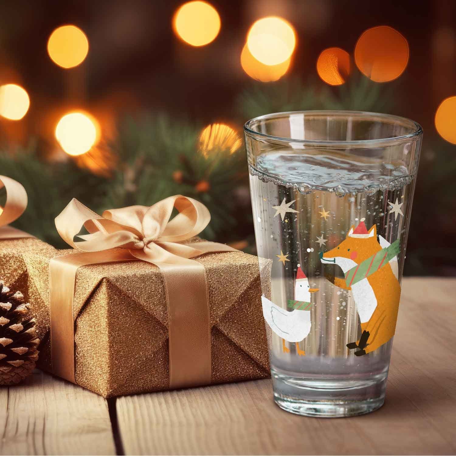 GRAVURZEILE Glas mit UV Kinder - - Weihnachtsdeko, und Weihnachtszeit für Wichteln zum als und Weihnachtsmotiv, Gans Winterfuchs Zur Geschenk Druck