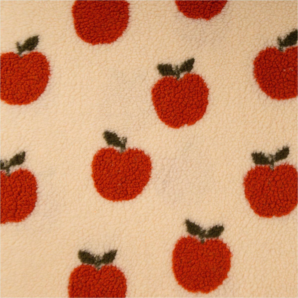 SCHÖNER LEBEN. Stoff Teddystoff Bouclé Äpfel wollweiß rot flauschig 160cm breit