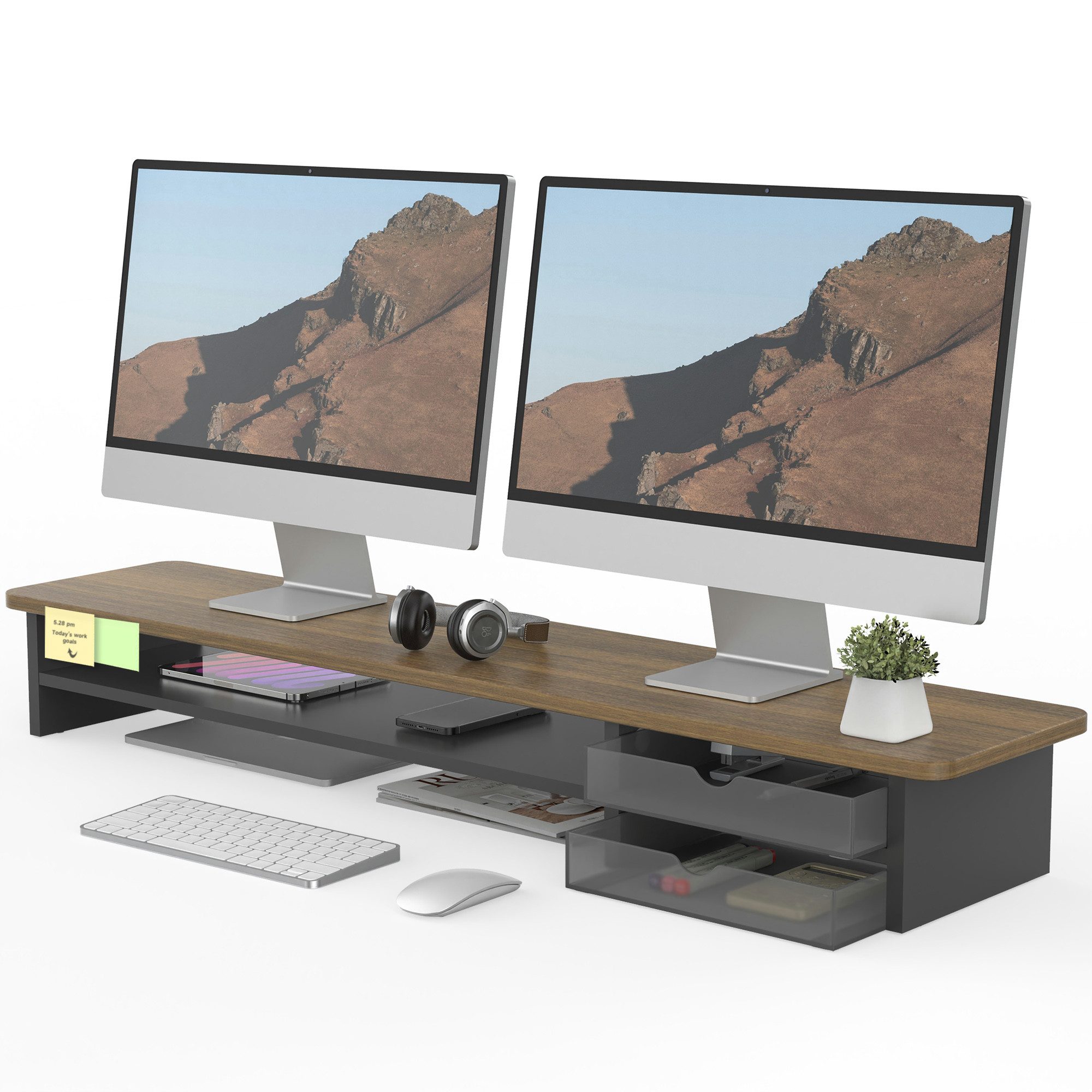 Fenge Monitorständer Monitorerhöhung, (Bildschirmerhöhung, Schreibtischaufsatz mit 2 Acryl Schubladen)
