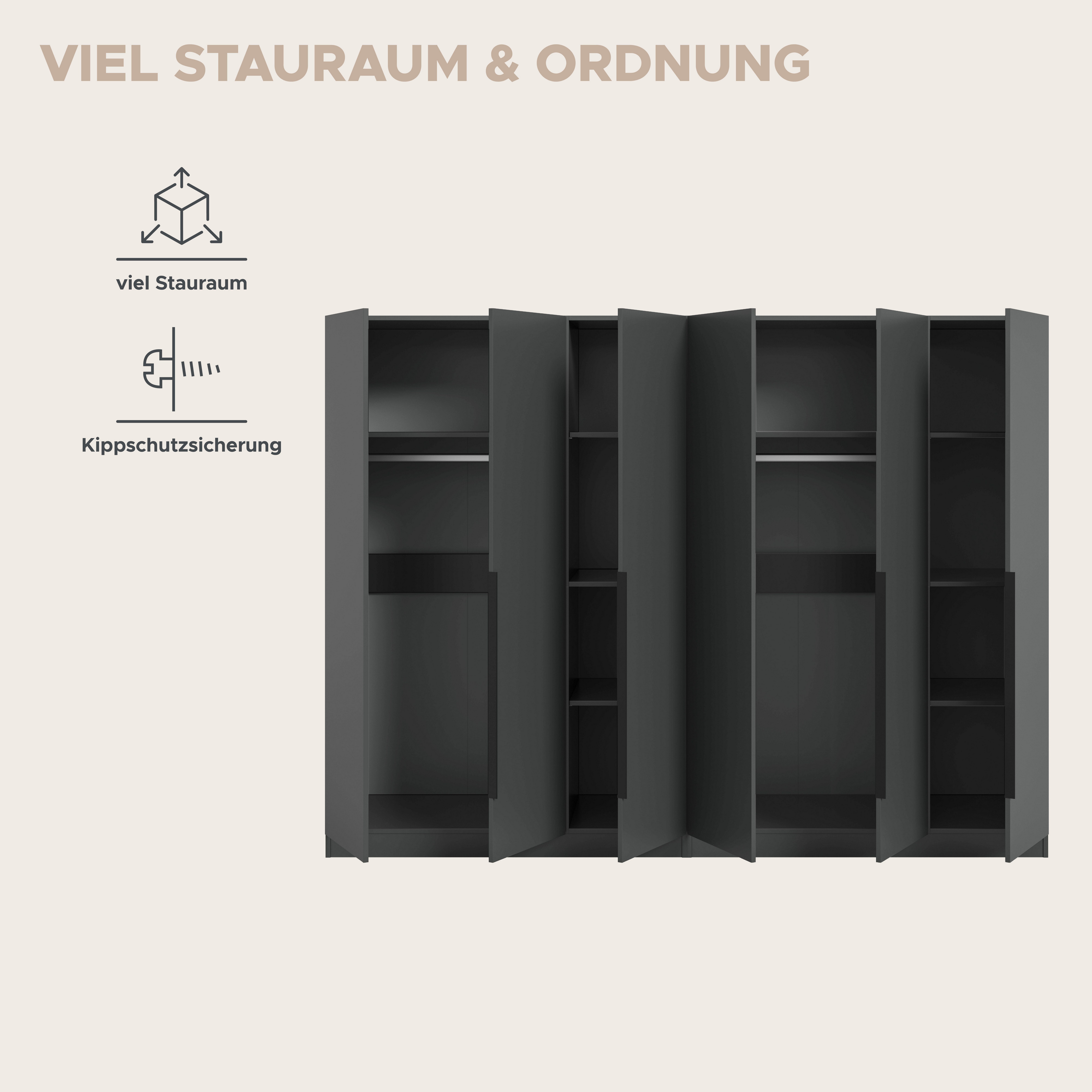 Home affaire Schrank-Set Skarde moderner Kleiderschrank Schlafzimmerschrank, (1-St., wähle deine beste Schrank Kombination), Skarde Kleiderschrank 240 cm, 2 Kleiderstangen und 8 Böden