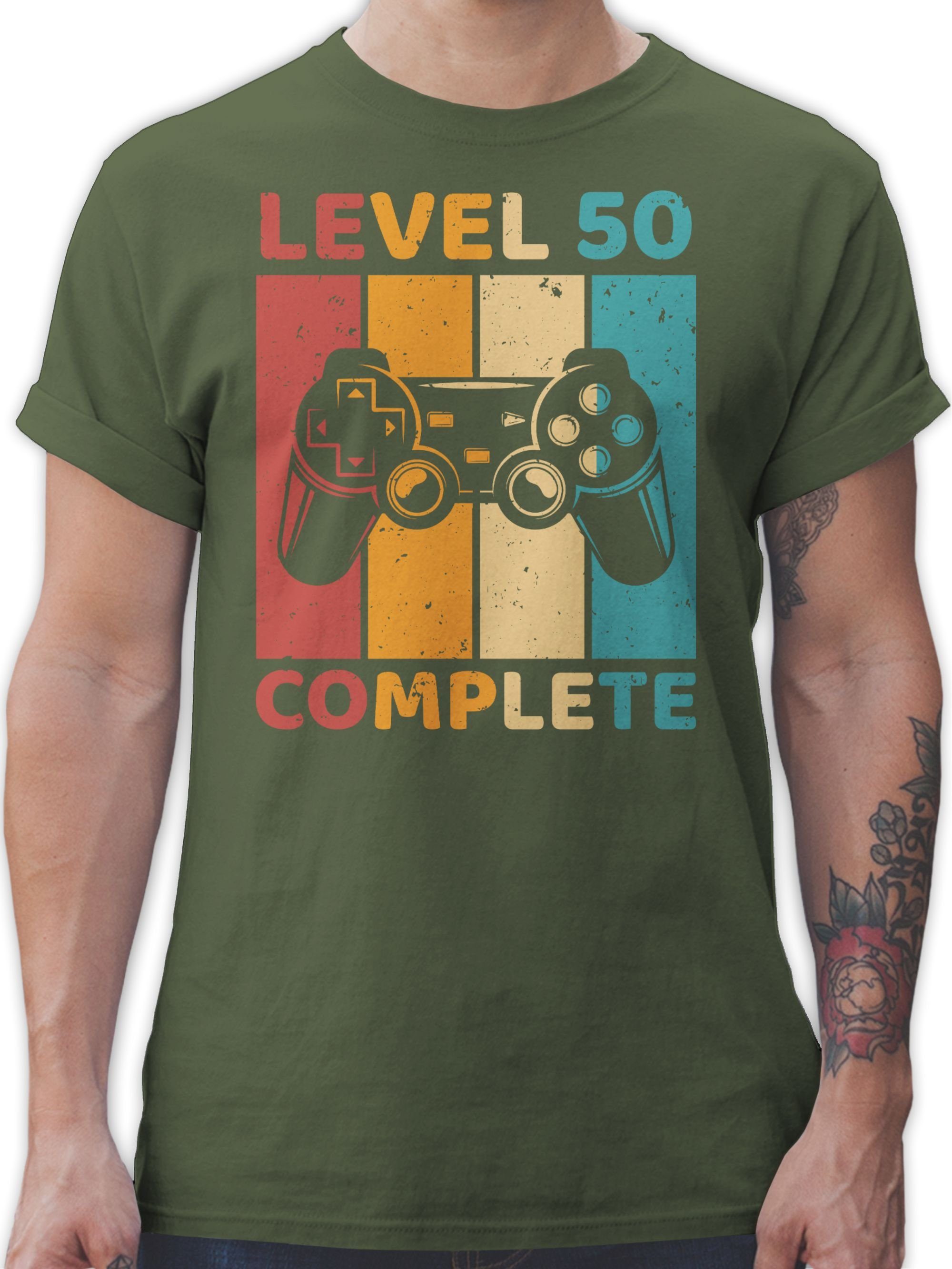 Shirtracer T-Shirt Level 50 Complete - Fünfzig Freigeschalten Unlocked Completed - Zocker 50. Geburtstag 03 Army Grün