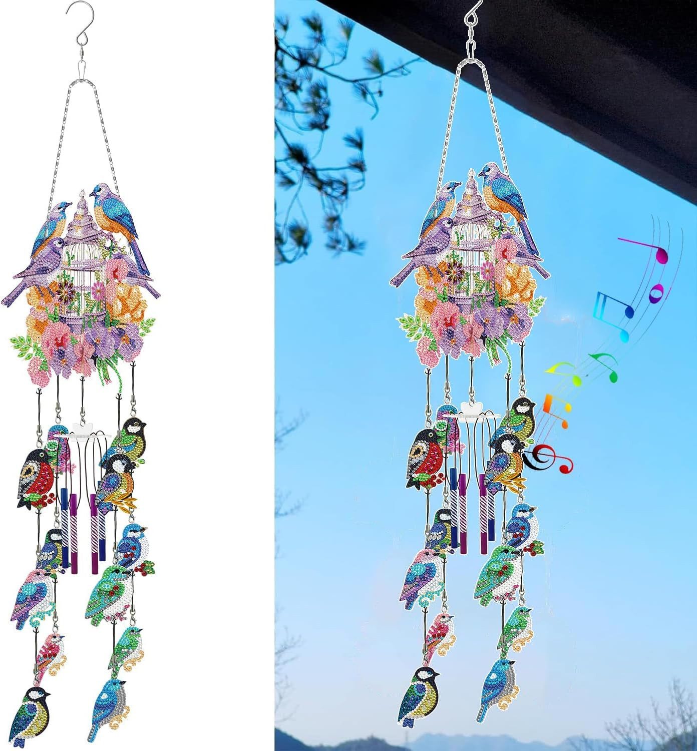 LaCute Windspiel Diamond Painting Windspiel Bastelset doppelseitig mit Vogelmotiv (Diamond Painting Bastelset Windspiel Sonnenfänger doppelseitig, DIY Diamond Painting Windspiel Set mit Kristallen und Zubehör), Doppelseitiges Diamond Painting DIY Bastelset