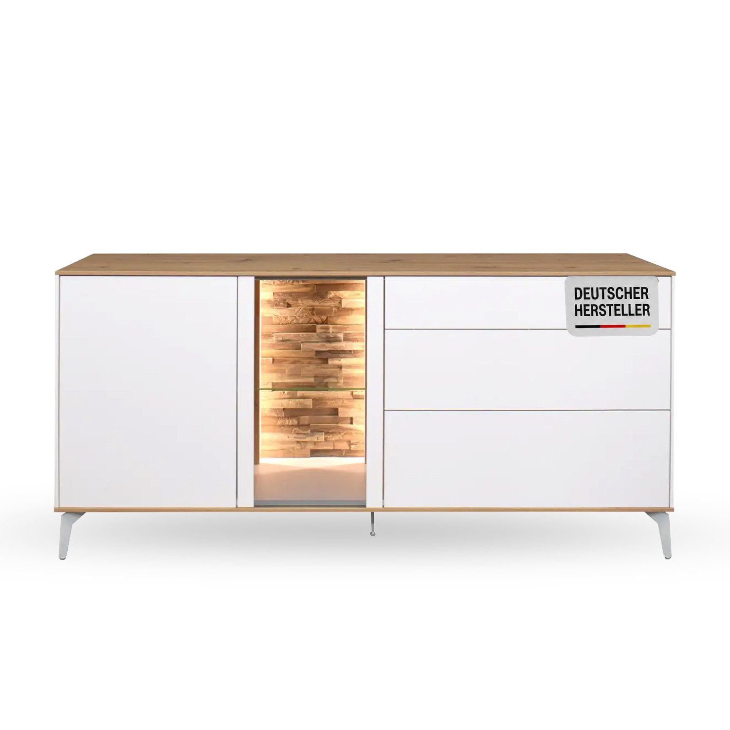 Storado Lowboard Faro 169×78×42cm, Lowboard mit Metallfüßen, Farbe wählbar, LED-Beleuchtung, Push-to-open und gedämpfte Türen