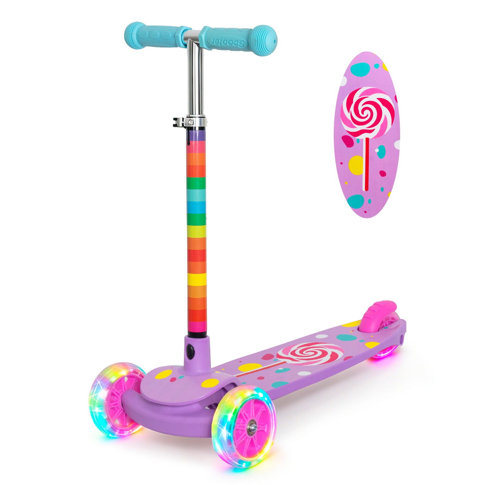 Nattork Scooter dreirädriger Kinderroller ab 3–6 Jahren mit blinkenden LED-Rädern, (1 tlg), Höhenverstellbarer Kinderscooter für Mädchen und Jungen