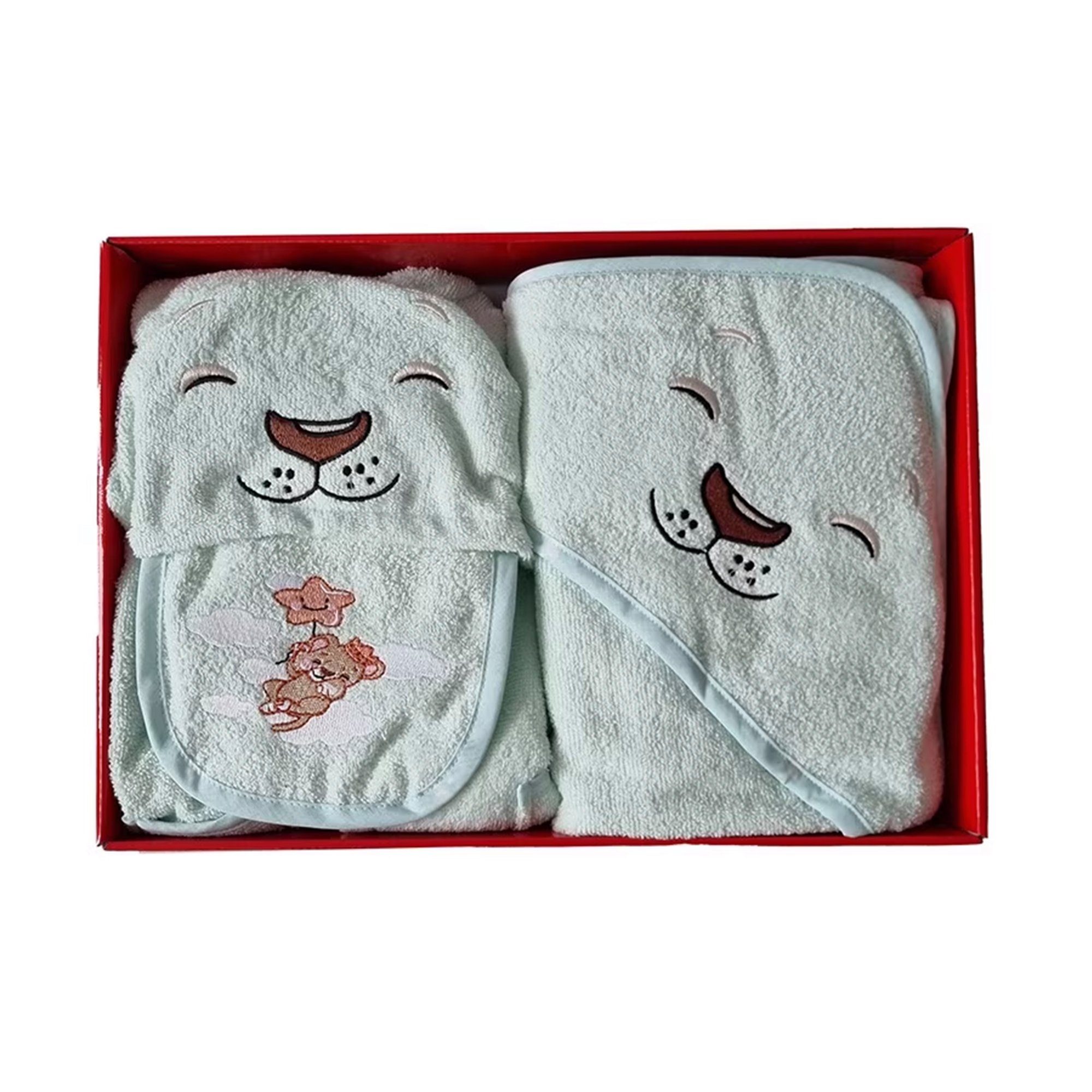 Cotton Box mit Kaputze Bademantel Babybadetuch Baumwolle 100% Babybadeset Babybademantel 3tlg