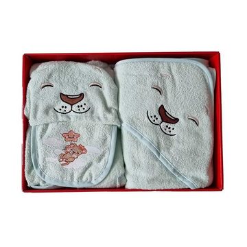 Cotton Box Babybademantel Babybadeset 3tlg. Bademantel Babybadetuch mit Kaputze 100% Baumwolle