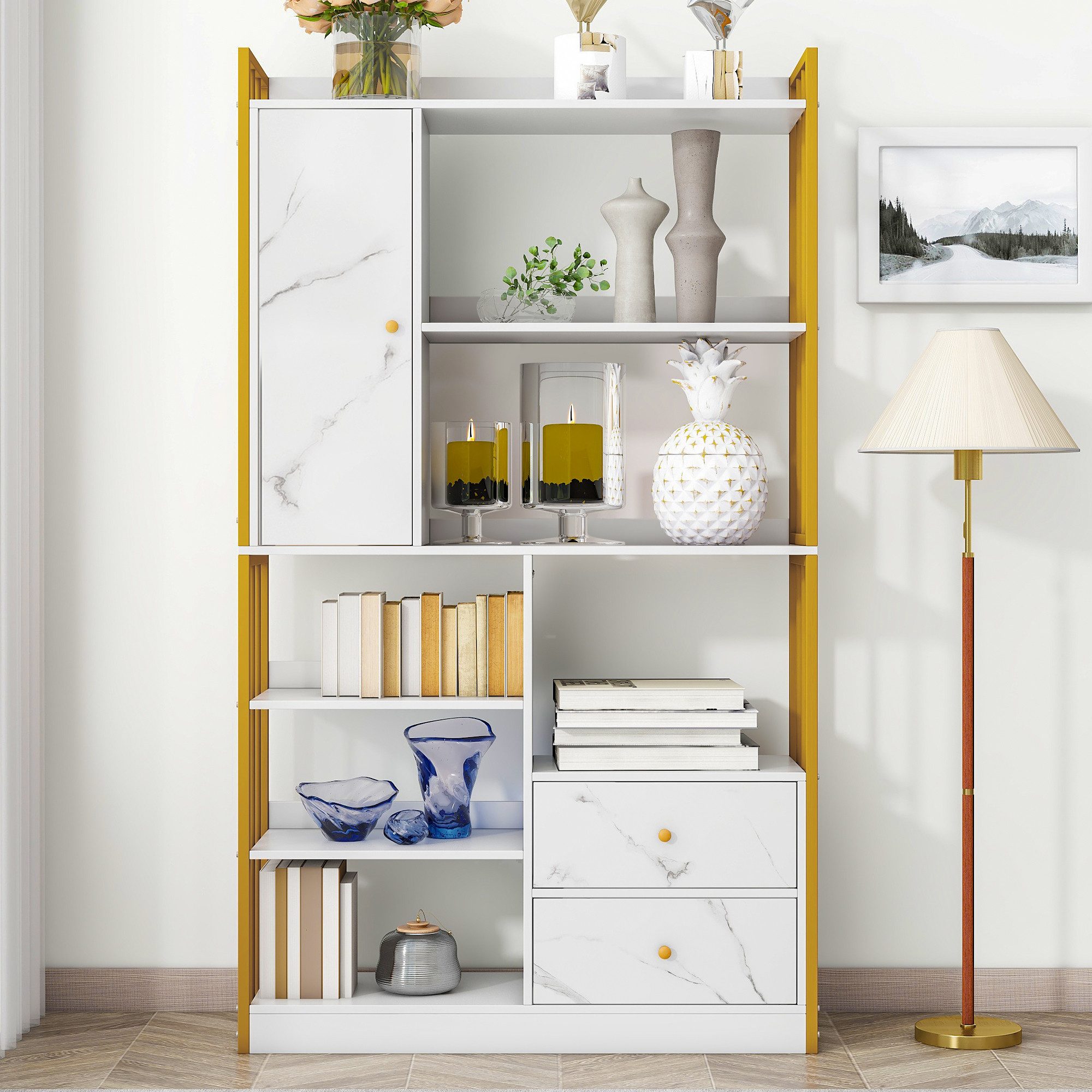 HT Bücherregal Standregal, 174 x 100 x 30cm, Bücherschrank mit 6 offenen Regalebenen