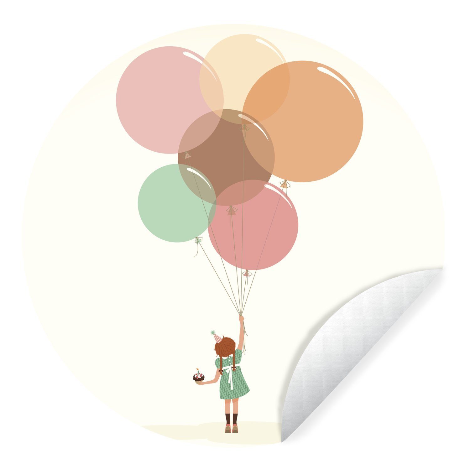 MuchoWow Wandsticker Eine Illustration eines Mädchens mit Luftballons (1 St), Tapetenkreis für Kinderzimmer, Tapetenaufkleber, Rund, Wohnzimmer