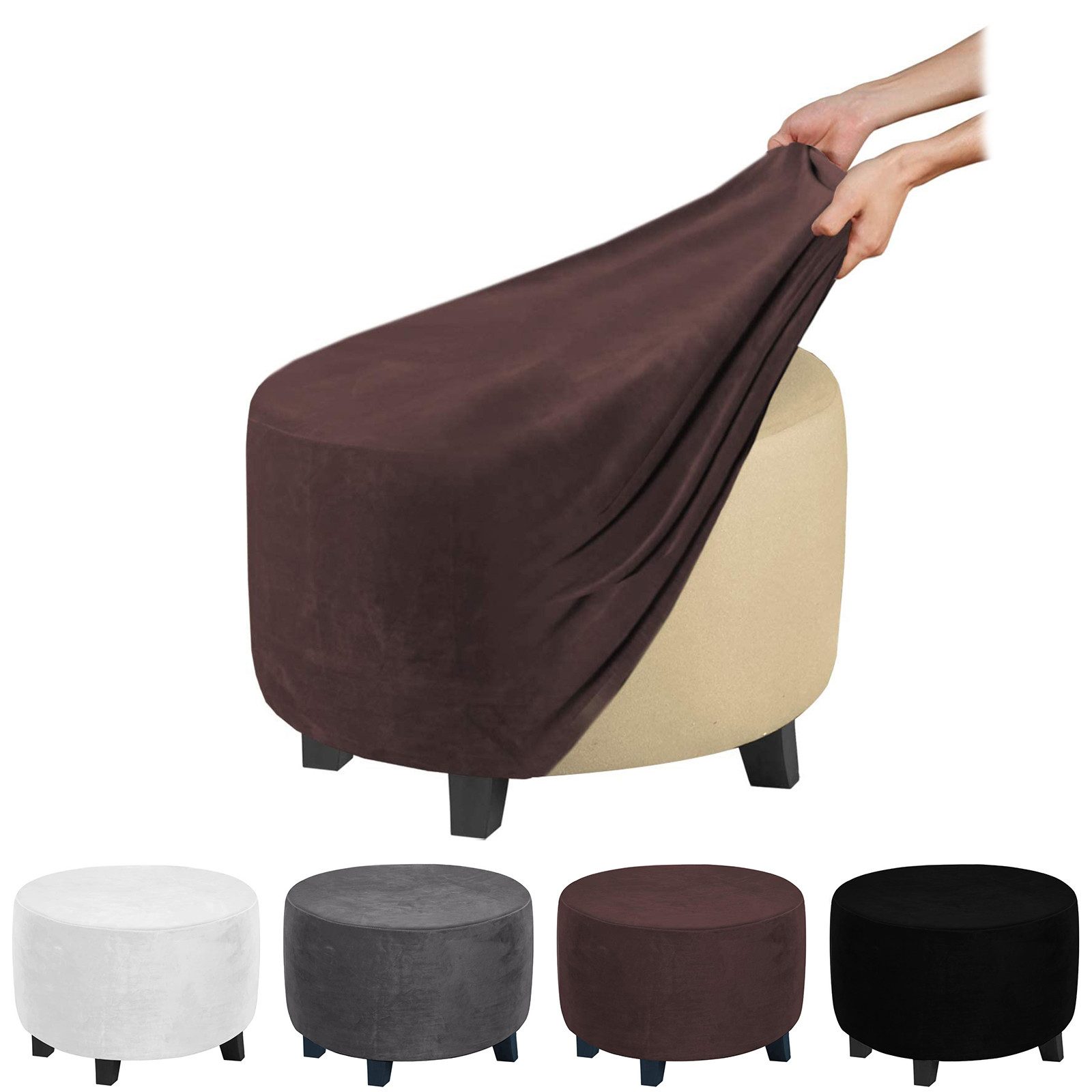 BTTO Stuhlhusse Hockerbezug Sofahusse Stretch Bezug Schonbezug Hocker Sofahusse, mit elastischem Band, Runde/Eckige Hocker