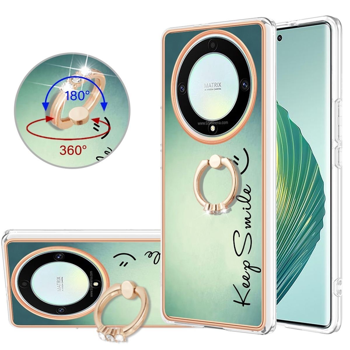 Wigento Handyhülle Für Honor Magic 5 Lite Design Series TPU / PC Handy Hülle Cover + Ring