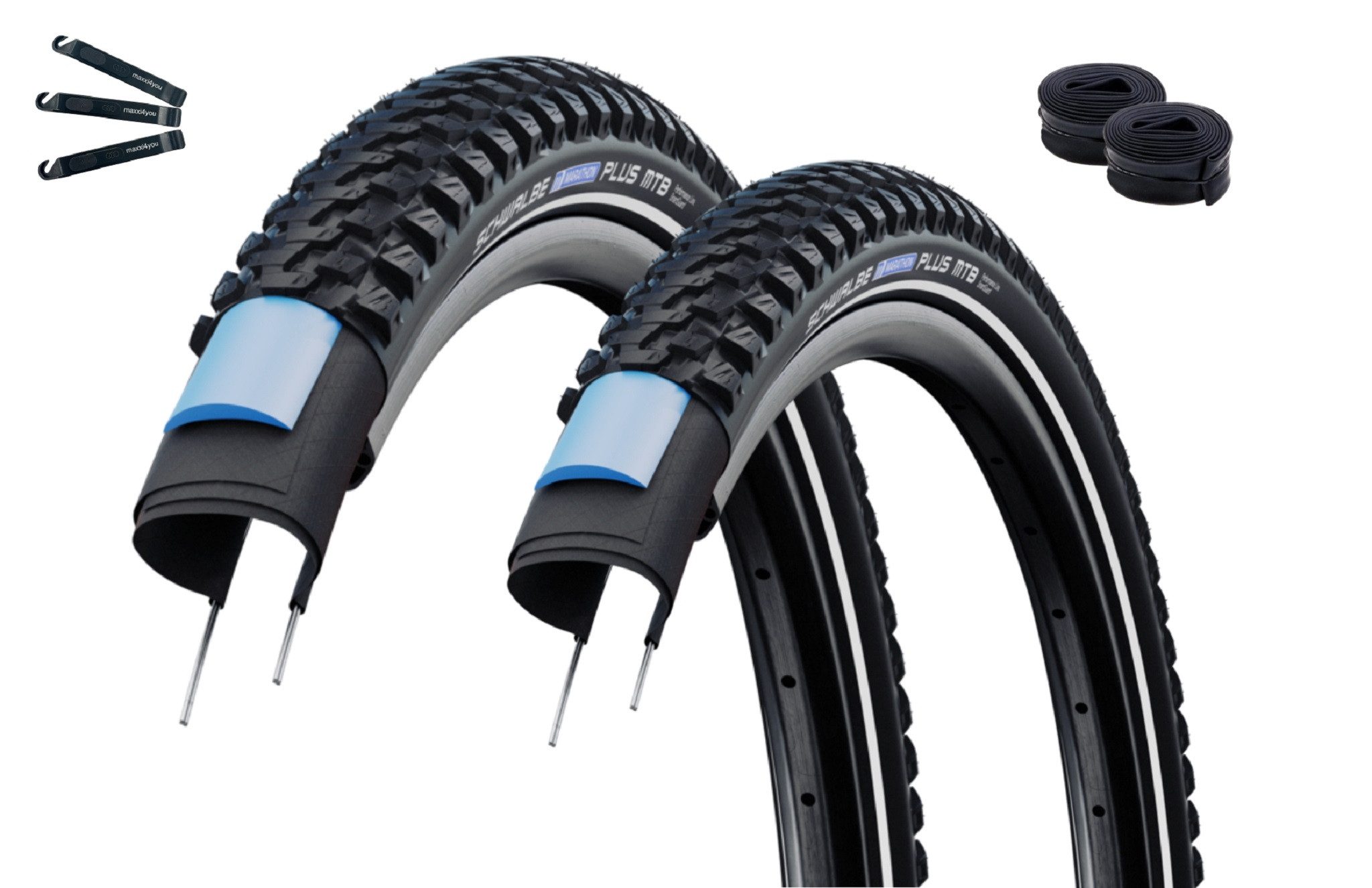 maxxi4you Fahrradreifen Schwalbe Fahrradreifen 2x Marathon Plus MTB 57-559 + 2 x SV13 inkl. RH