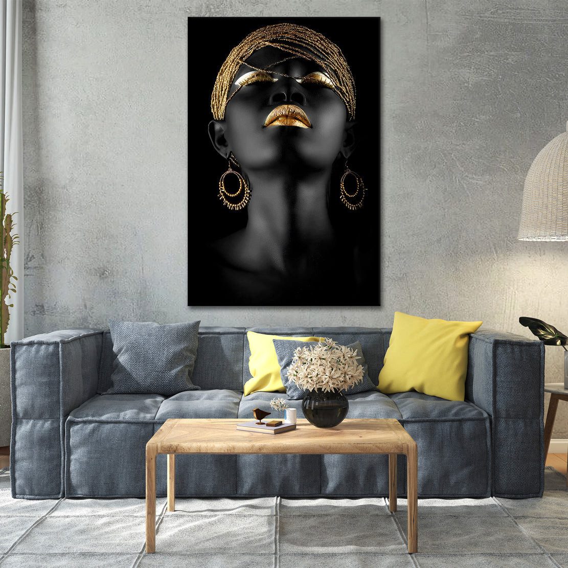 Artedinoi Leinwandbild Afrikanische Frau Gold Make-up Lippen Leinwandbild Wandbild XL, Afrikanische Frau mit Gold-Make-up