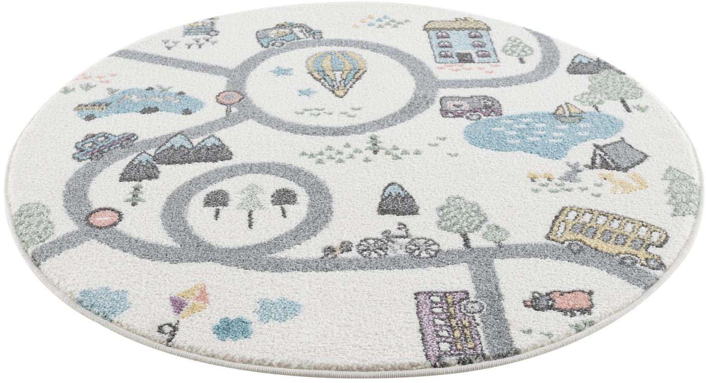 Carpet City Kinderteppich Anime9376, rund, Höhe: 11 mm, Straßen-Spiel-Teppich, Auto, Weicher Flor, Pflegeleicht, Kinderzimmer. Reduzierter Preis € 40,00. Unverbindliche Preisempfehlung € 62,00