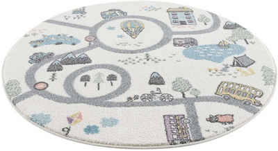 Kinderteppich Anime9376, Carpet City, rund, Höhe: 11 mm, Straßen-Spiel-Teppich, Auto, Weicher Flor, Pflegeleicht, Kinderzimmer