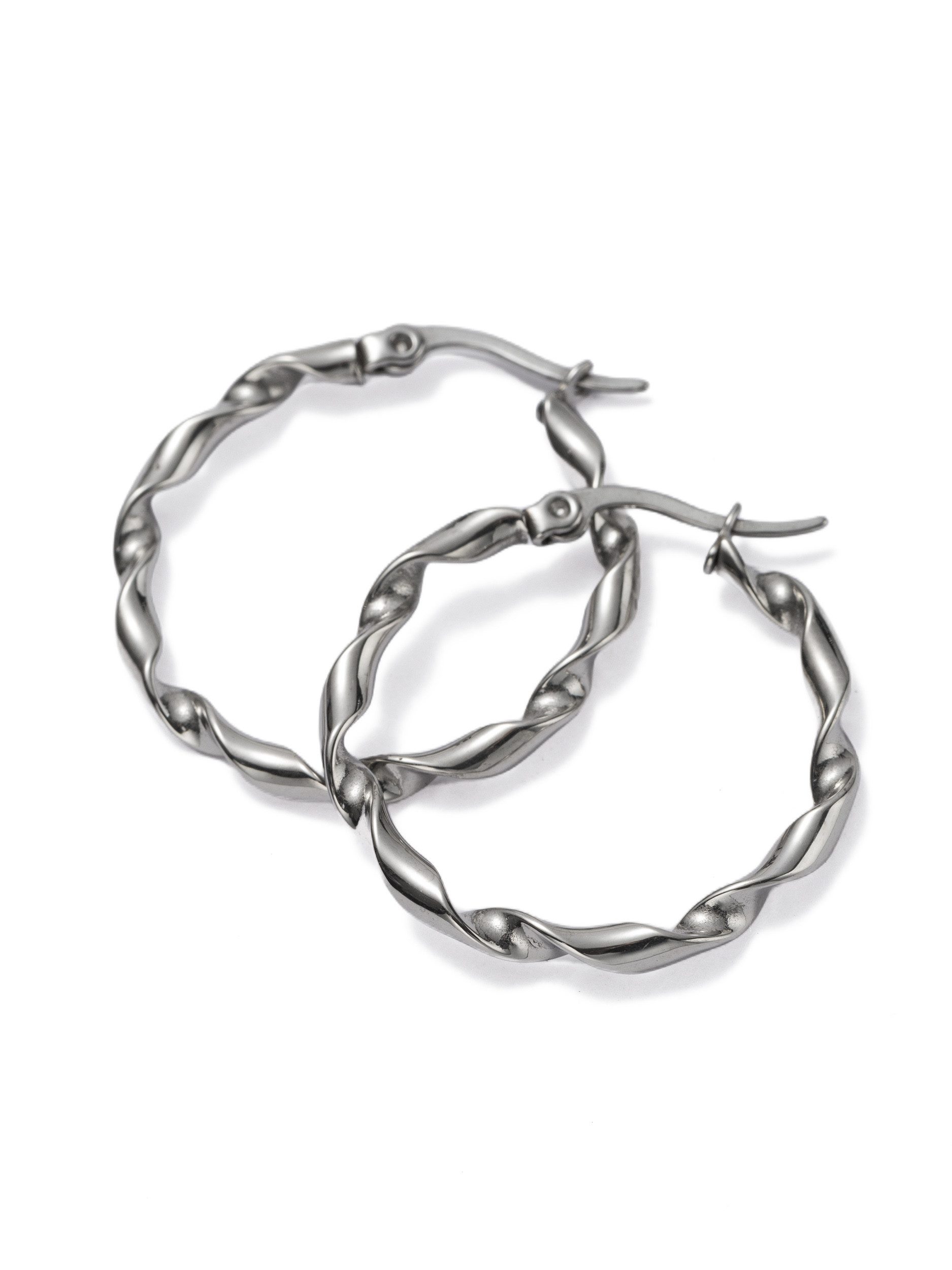 Aniston JEWELRY & WATCHES Paar Creolen Schmuck Geschenk Edelstahl Ohrschmuck Ohrringe gedreht gewellt twistet, Made in Germany