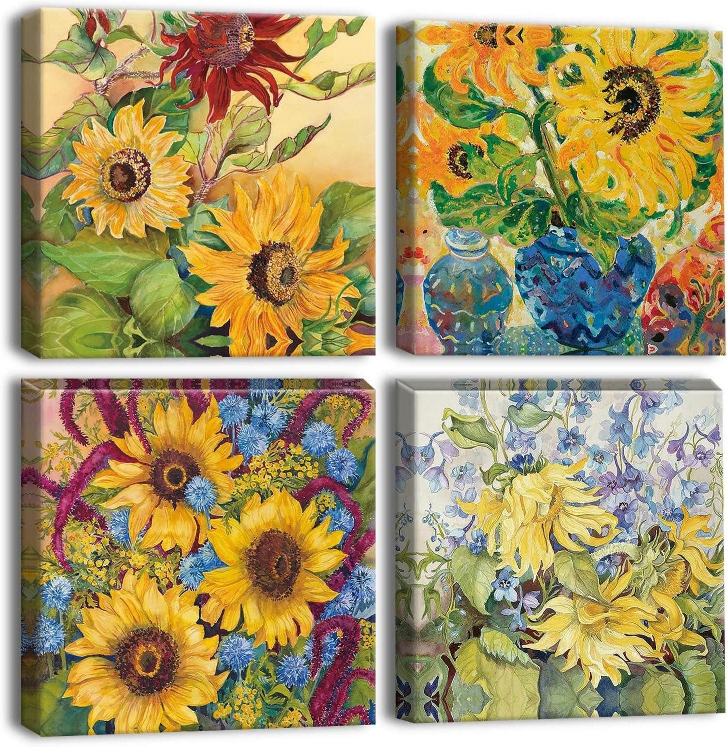 Mehrteilige Bilder Moderne Sonnenblumen Leinwandbilder 4-teilig 30x30cm Wanddekoration