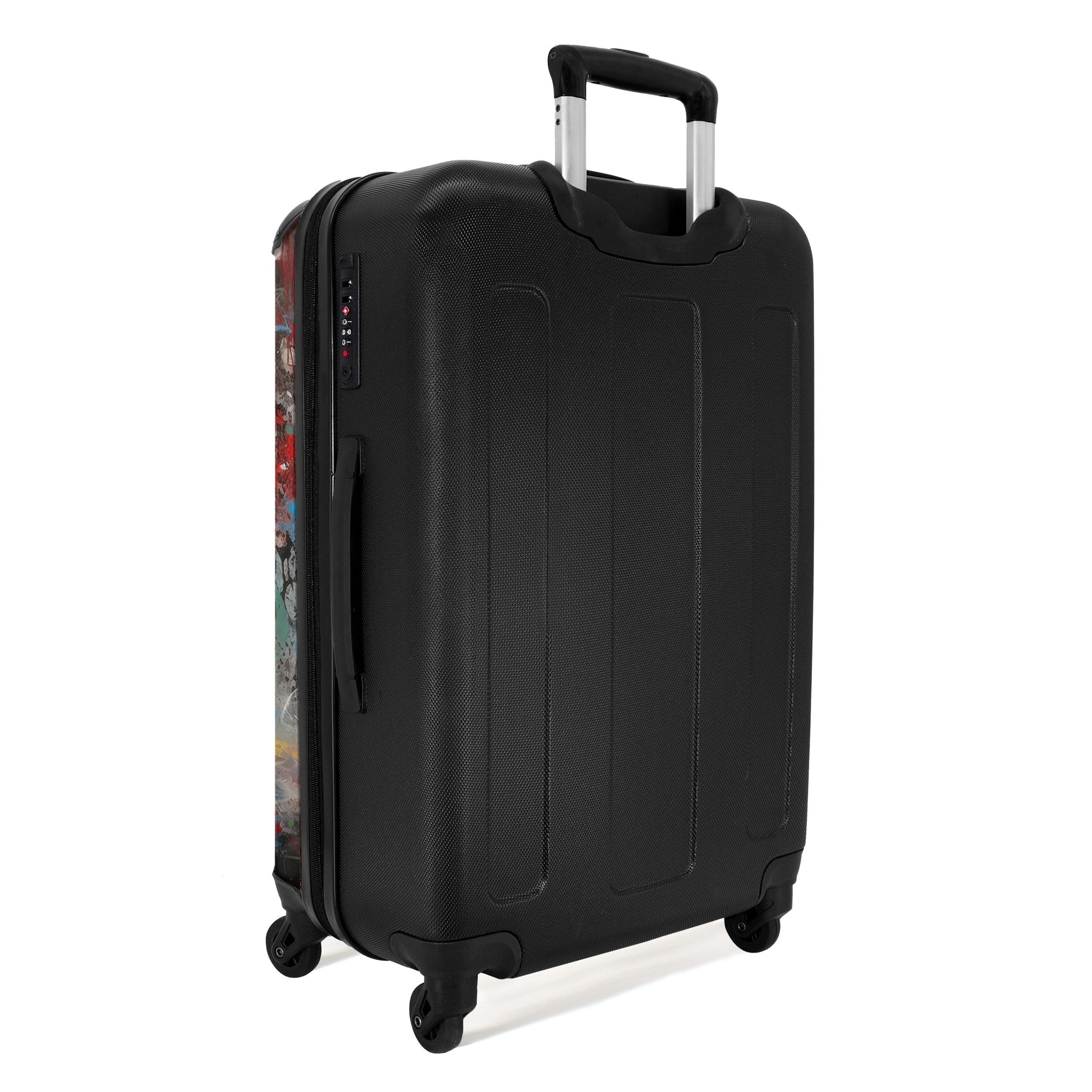 NoBoringSuitcases.com© Hartschalen-Trolley mit leuchtende Räder - Schimpanse vor einer Graffiti-Wand 67 cm - 72 L, 4 Rollen, Koffer Mittelgroß für 20kg, Suitcase für Erwachsene, Reisekoffer