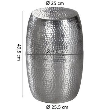 möbelando Beistelltisch Beistelltisch 30x49,5x30cm Aluminium Silber Dekotisch orientalisch, 30 x 49 cm (D/H)