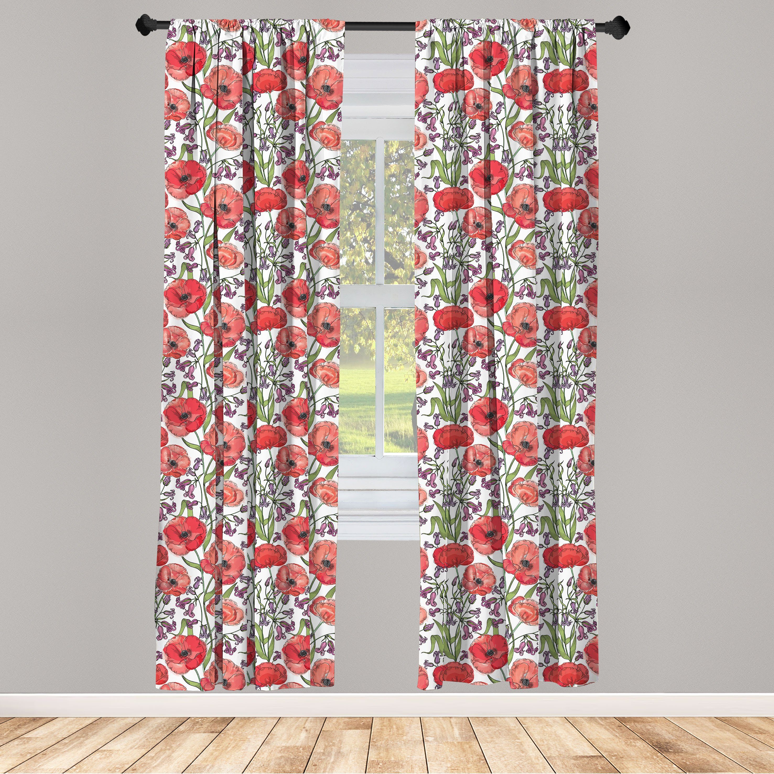 Gardine Vorhang für Wohnzimmer Schlafzimmer Dekor, Abakuhaus, Microfaser, Blume Mohnblüten Garten