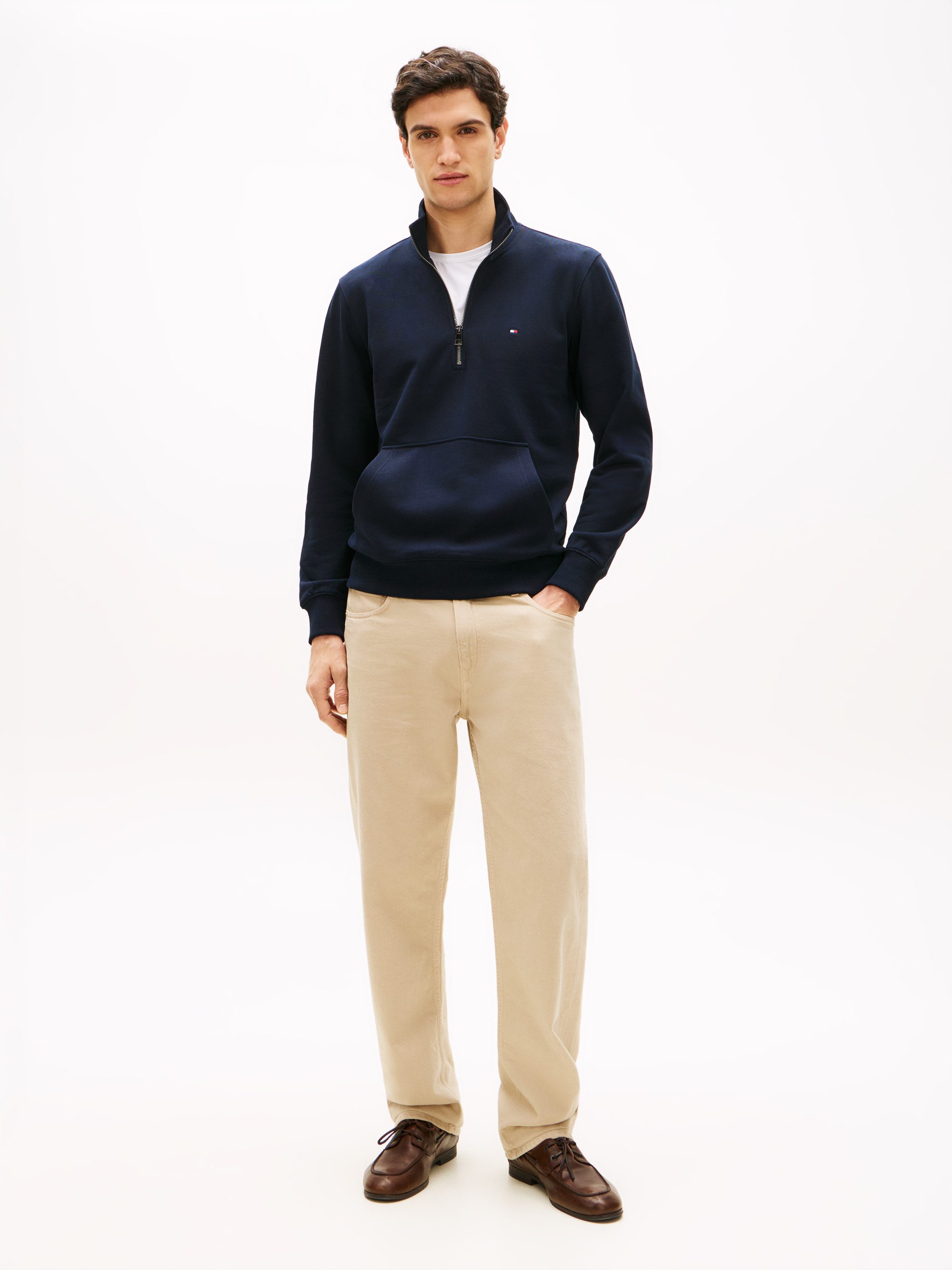 Tommy Hilfiger Sweatshirt ESSENTIAL TERRY NEW 1/4 ZIP Quarter-Zip aus Terry mit Flag