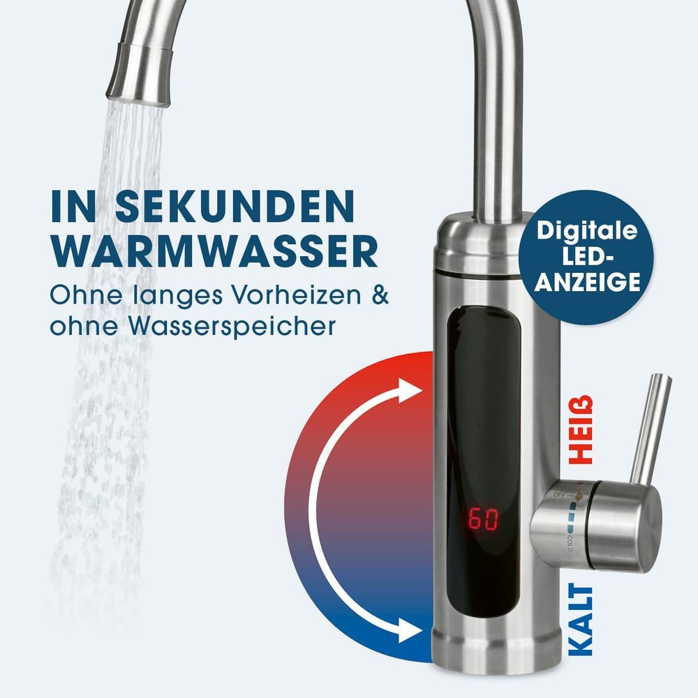 MAXXMEE Durchlauferhitzer Küchenarmatur 2er Set, Warm- & Kaltwasserarmatur 360° schwenkbar