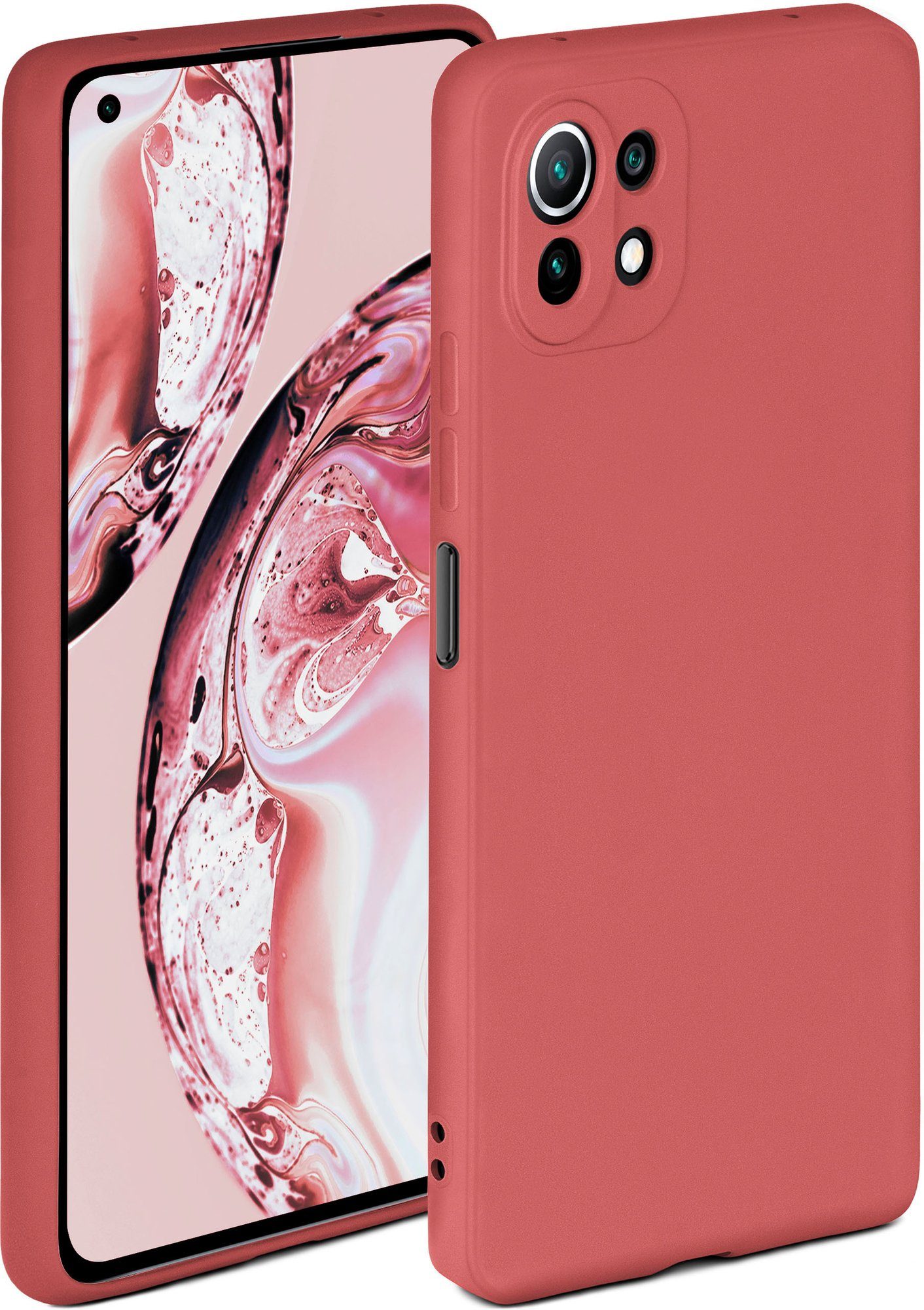 weiche Handyhülle ONEFLOW Soft Case kompatibel mit Xiaomi Mi 11 Lite/11 Lite 5G Hülle aus Silikon erhöhte Kante für Bildschirmschutz zweilagig matt Blau Grau 