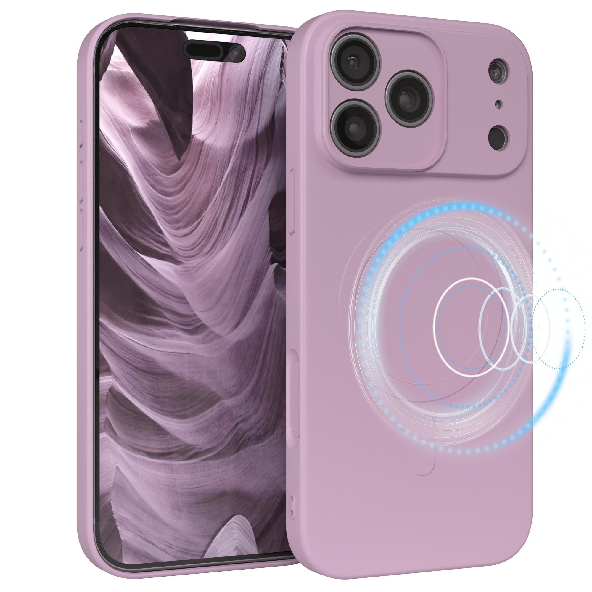 EAZY CASE Handyhülle für Apple iPhone 17 Pro Max Hülle Silikon 6,9 Zoll, MagSafe Slimcover Kameraschutz Qi-Charging Softcover weich Flieder