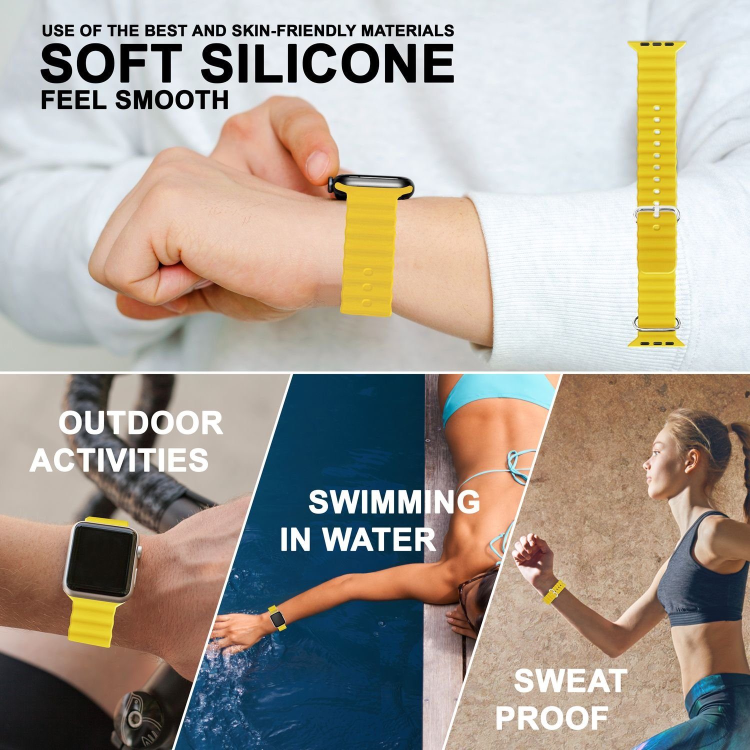 Nalia Smartwatch-Armband Apple Watch 38/40/41/42mm, Ocean Style Sportarmband / Silikon Ersatzband / Metall-Ring Verschluss – Bild 4 von 5