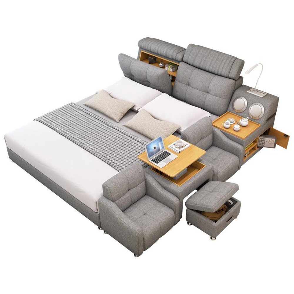 Xlmoebel Multimediabett Multifunktionales Bett im modernen Stil aus Holz in Weiß (2-tlg), Made in Europa