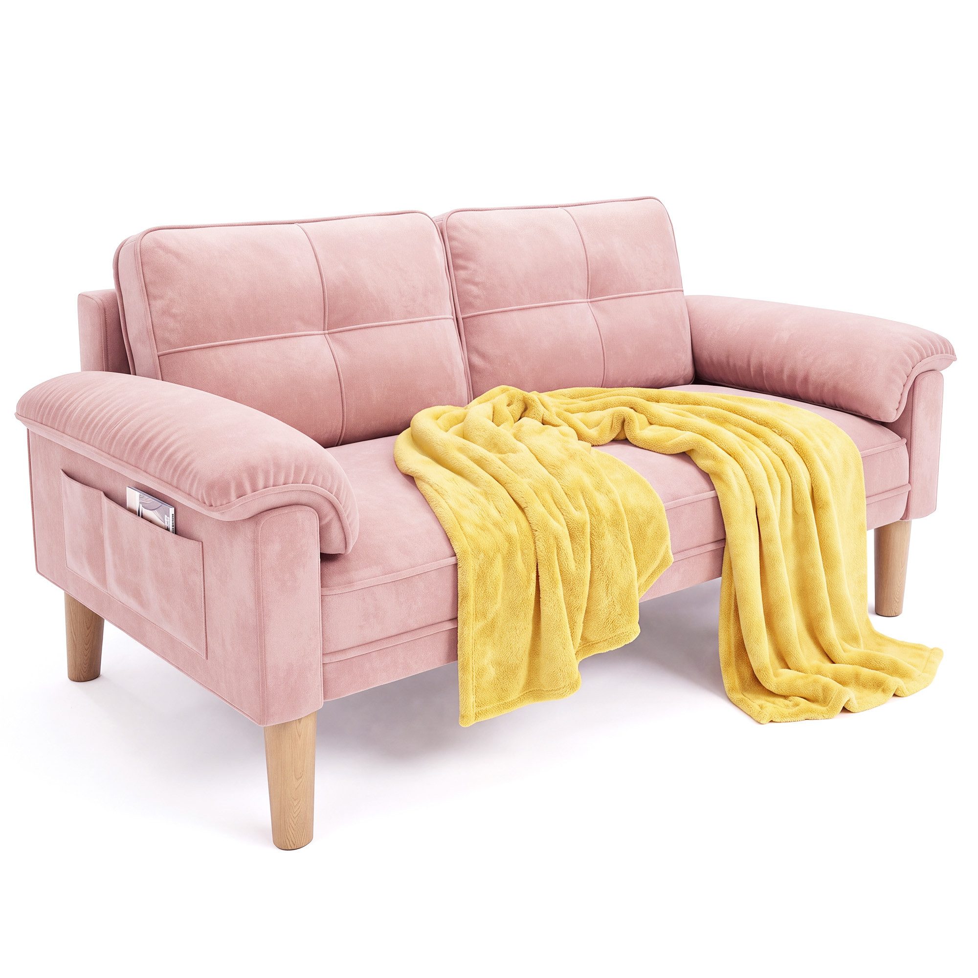 Blishom 2-Sitzer Sofa im Skandi-Design, kompakte Couch mit Holzfüßen, Polstersofa, Geeignet für kleine Apartments / Schlafzimmer., kleines Stoffsofa für Wohnzimmer