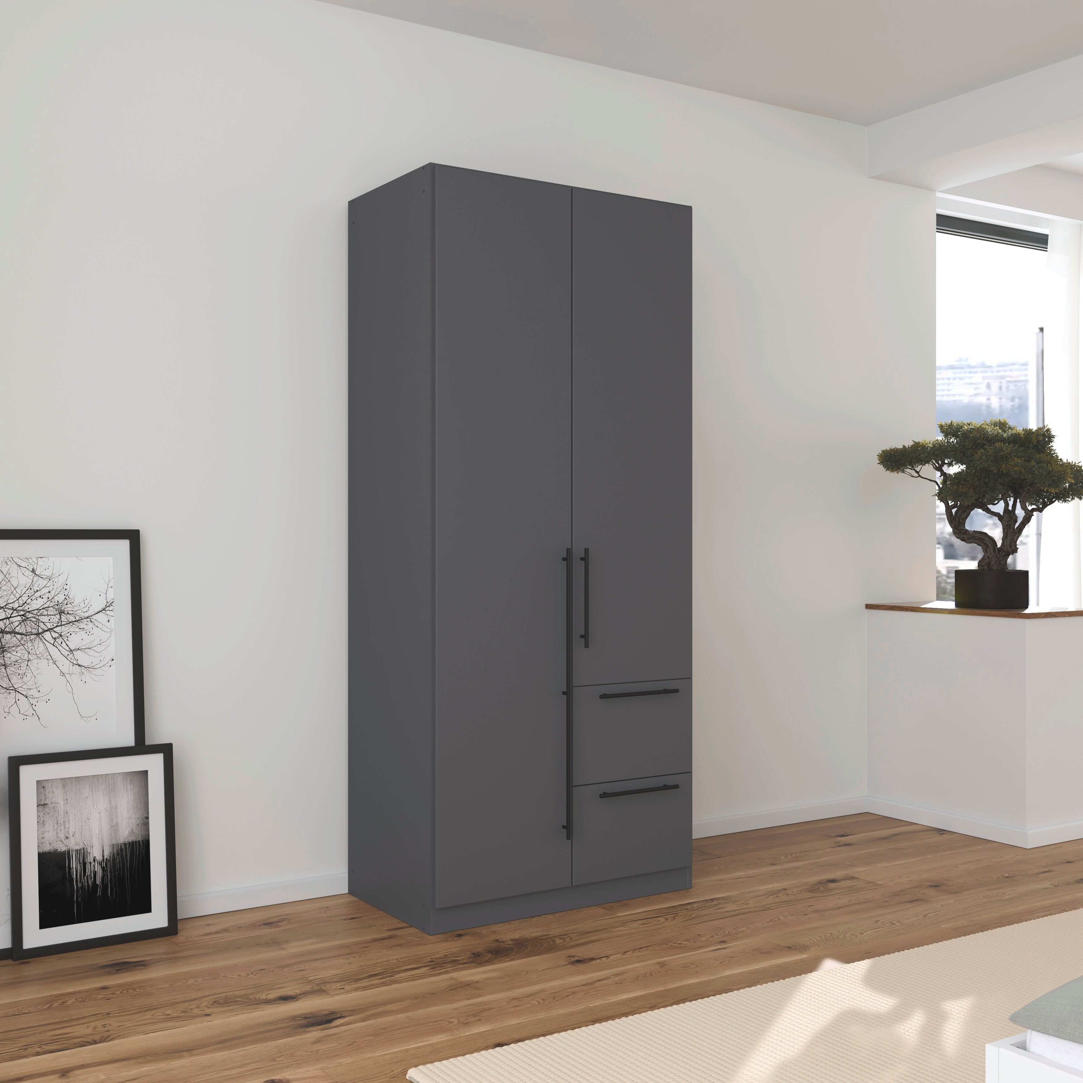 OTTO home Kleiderschrank Mehrzweckschrank Aktenschrank Möbel Mietswohnung Schlafzimmer AVOLA (3 verschiedene Ausstattungen BASIC/CLASSIC/PREMIUM (inkl. SOFT-CLOSE) mit hochwertigen Stangengriffen aus Metall in Schwarz MADE IN GERMANY