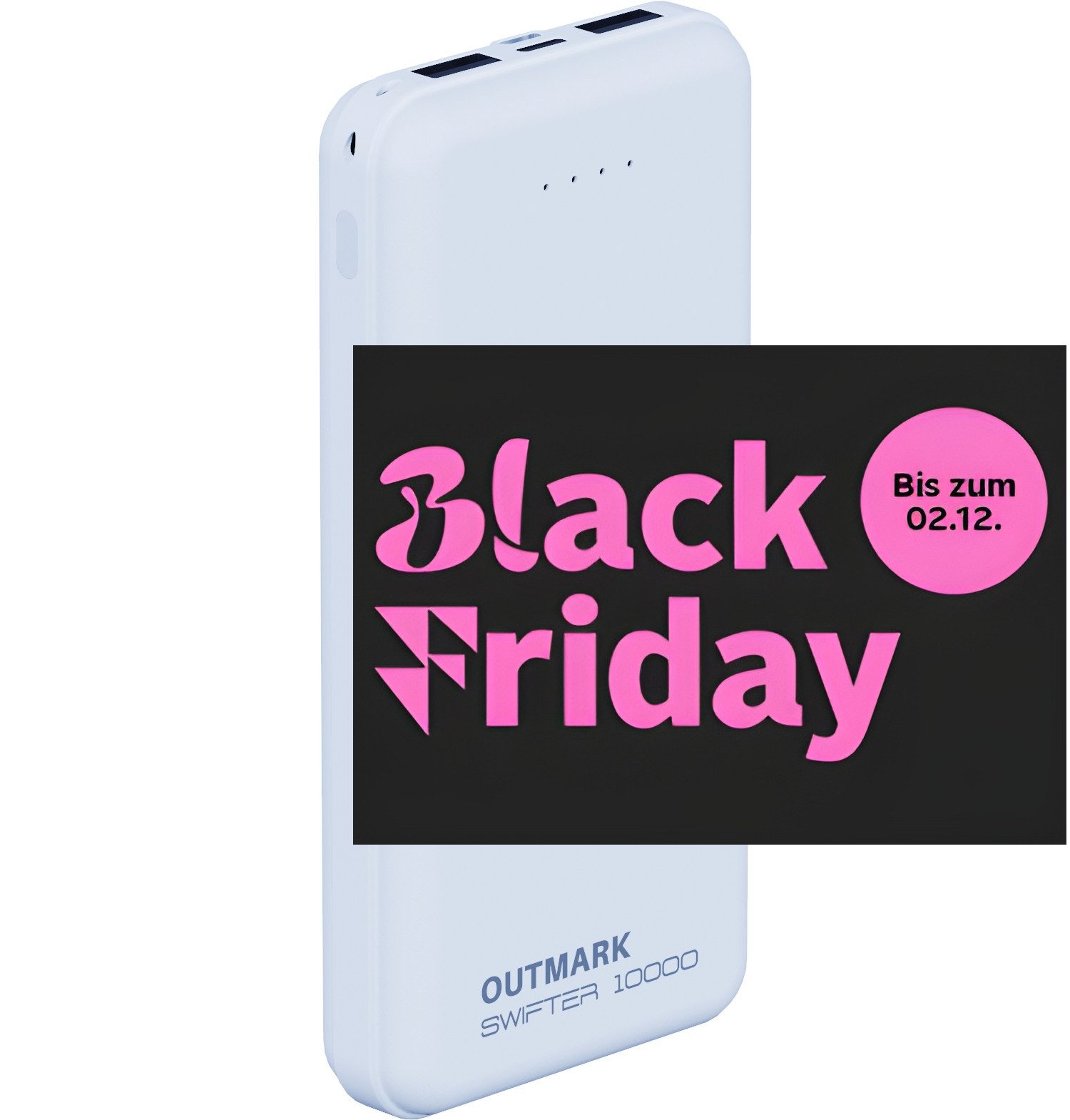 OUTMARK BLACK FRIDAY SWIFTER 10.000 2x USB-A Ausgang, 1x USB-C zum Laden der Powerbank 10000 mAh, Fast Charge 2 x 2,4A