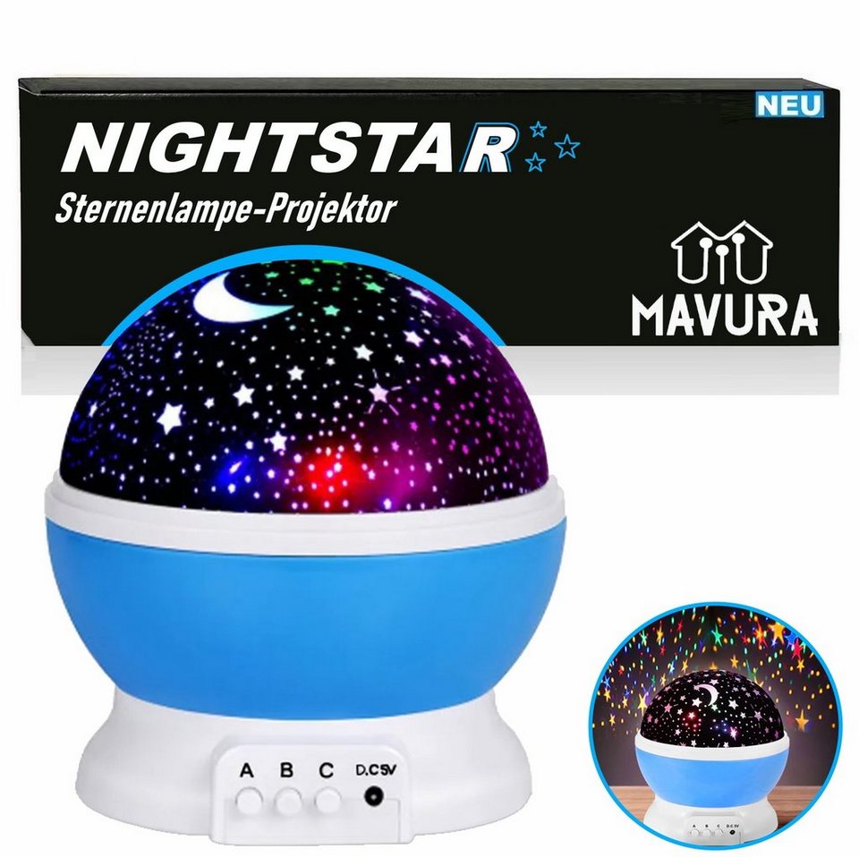 MAVURA LED-Sternenhimmel NIGHTSTAR Sternenhimmel Projektor Kinder Nachtlicht  Baby, Sternenlicht 360° Rotation LED 8 Farbig Galaxy Lampe