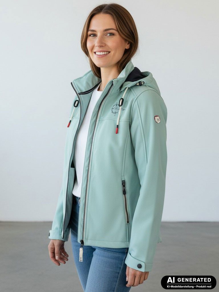 Dry Fashion Softshelljacke Zingst Damen Jacke Softshell Fleece-Futter - Übergangsjacke Outdoor Atmungsaktiv, Verstellbare & abnehmbare Kapuze, 2-Wege-Reißverschluss