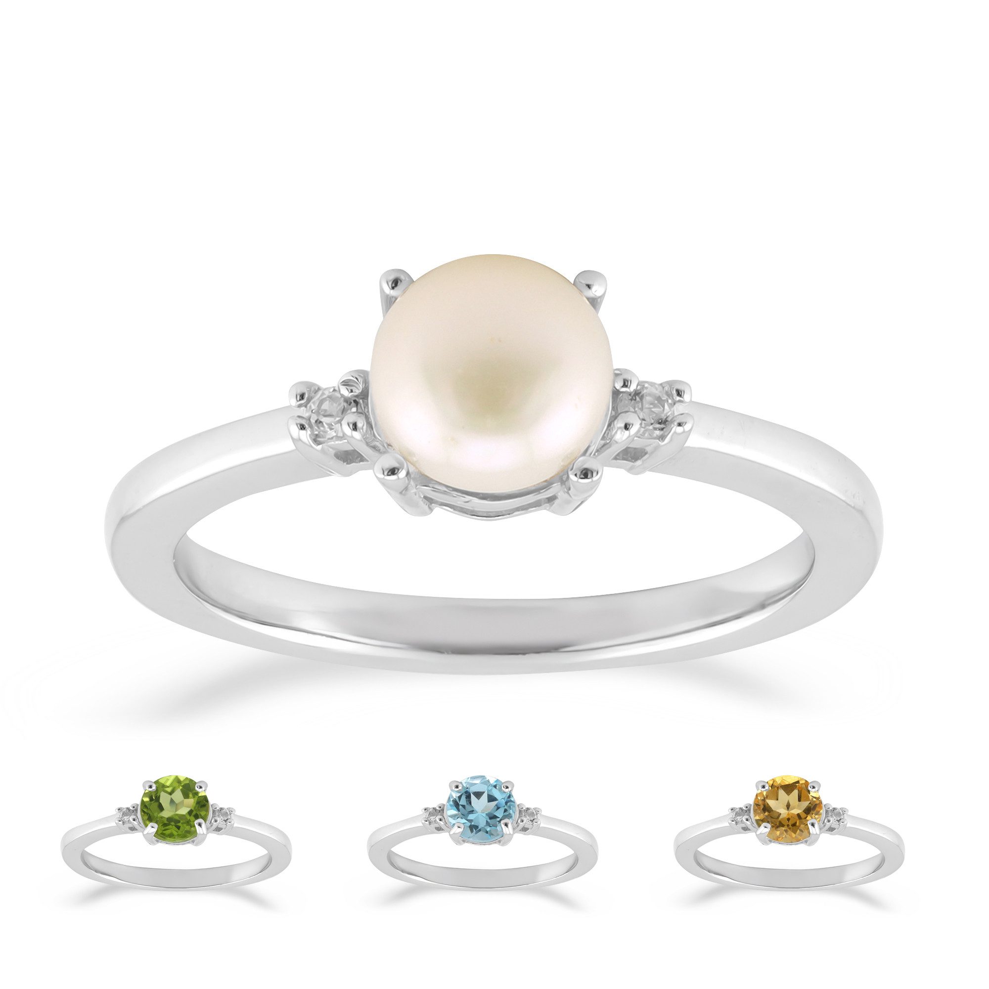 Cavill Perlenring Cavill 925 Sterling Silber Ring Set Damen mit Topas 0,91 ct & Peridot (1-tlg)