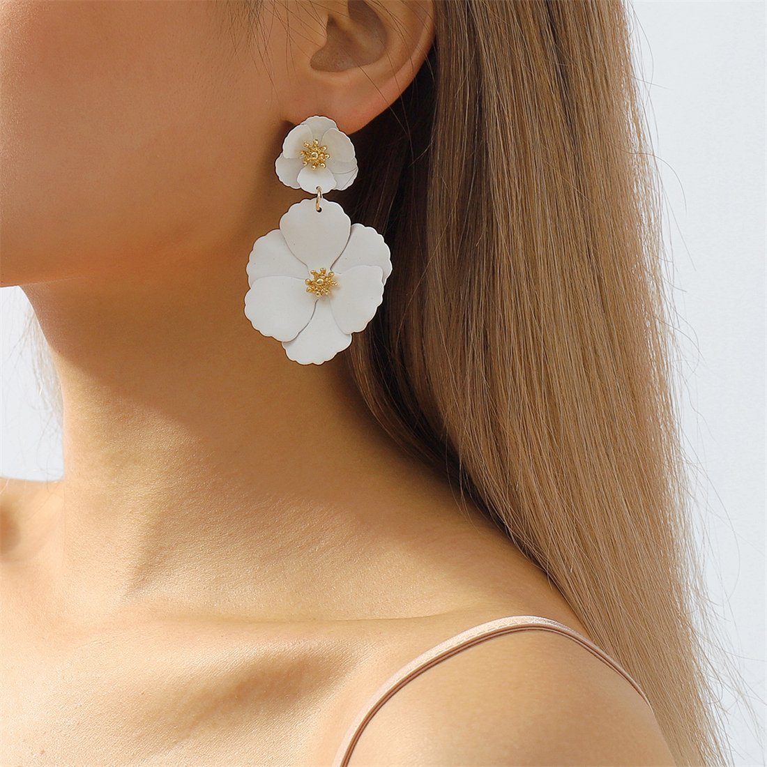 YOOdy~ Paar Ohrhänger Ohrringe damen Blume Ohrstecker Mode schmuck Blume ohrhänger (1-tlg) Weiß