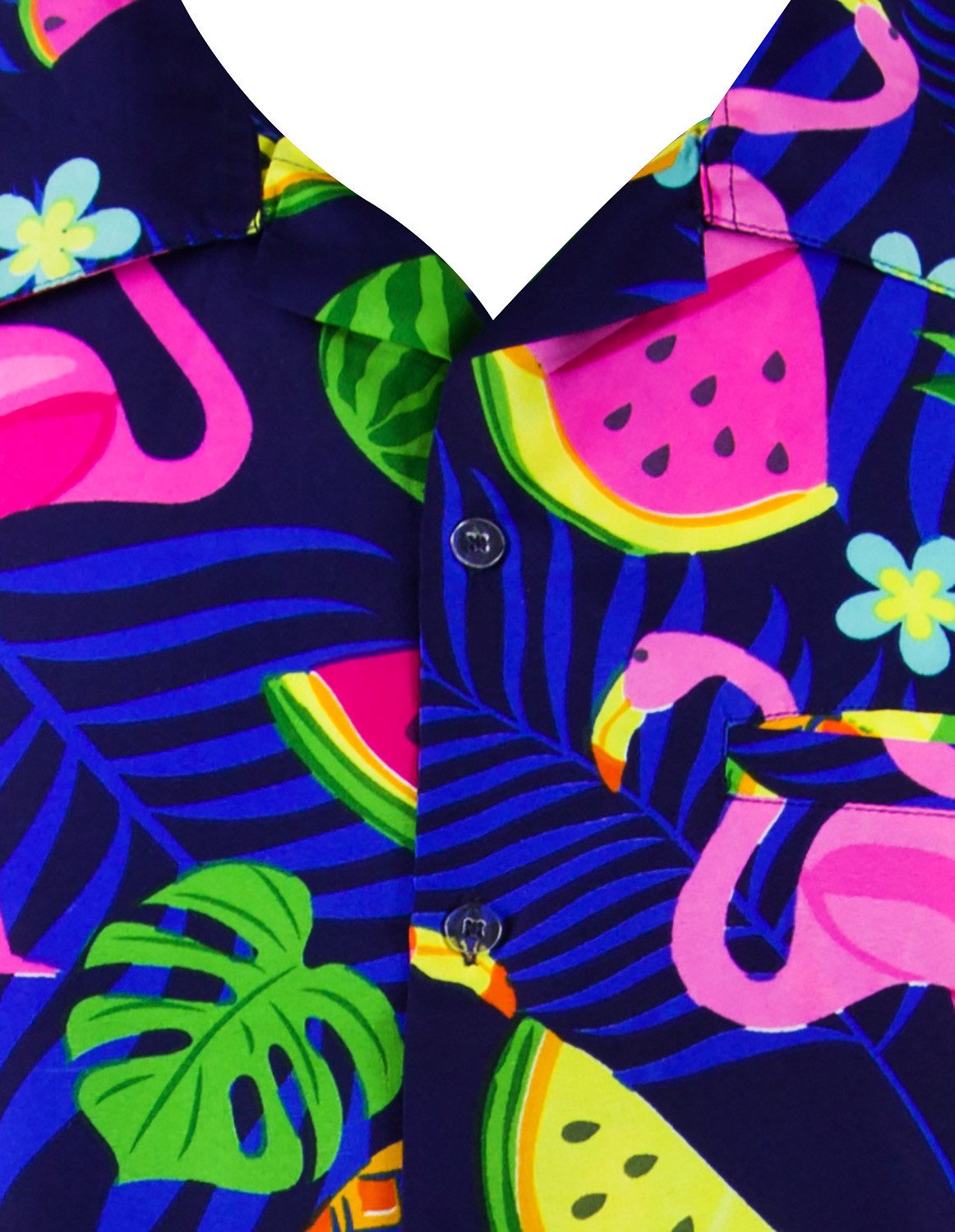 King Kameha Hawaiihemd "Flamingo Melone" Funky Hawaiihemd Herren Kurzarm Fronttasche Stylish – Bild 5 von 5