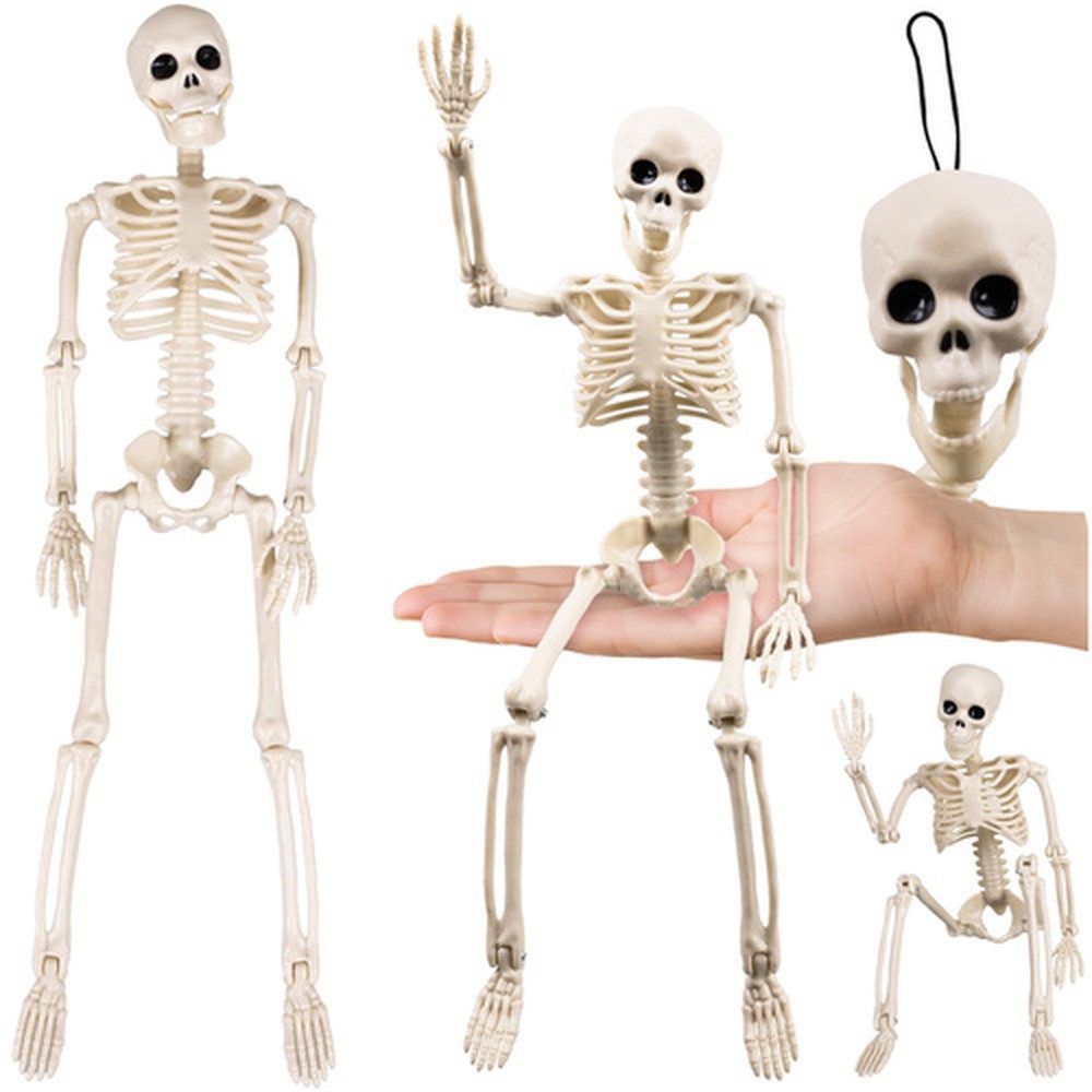 Ruhhy Hängedekoration Halloweendeko Skelett 40 cm (Spar-Set, realistisches Aussehen), Naturgetreues Skelett mit beweglichen Gliedmaßen