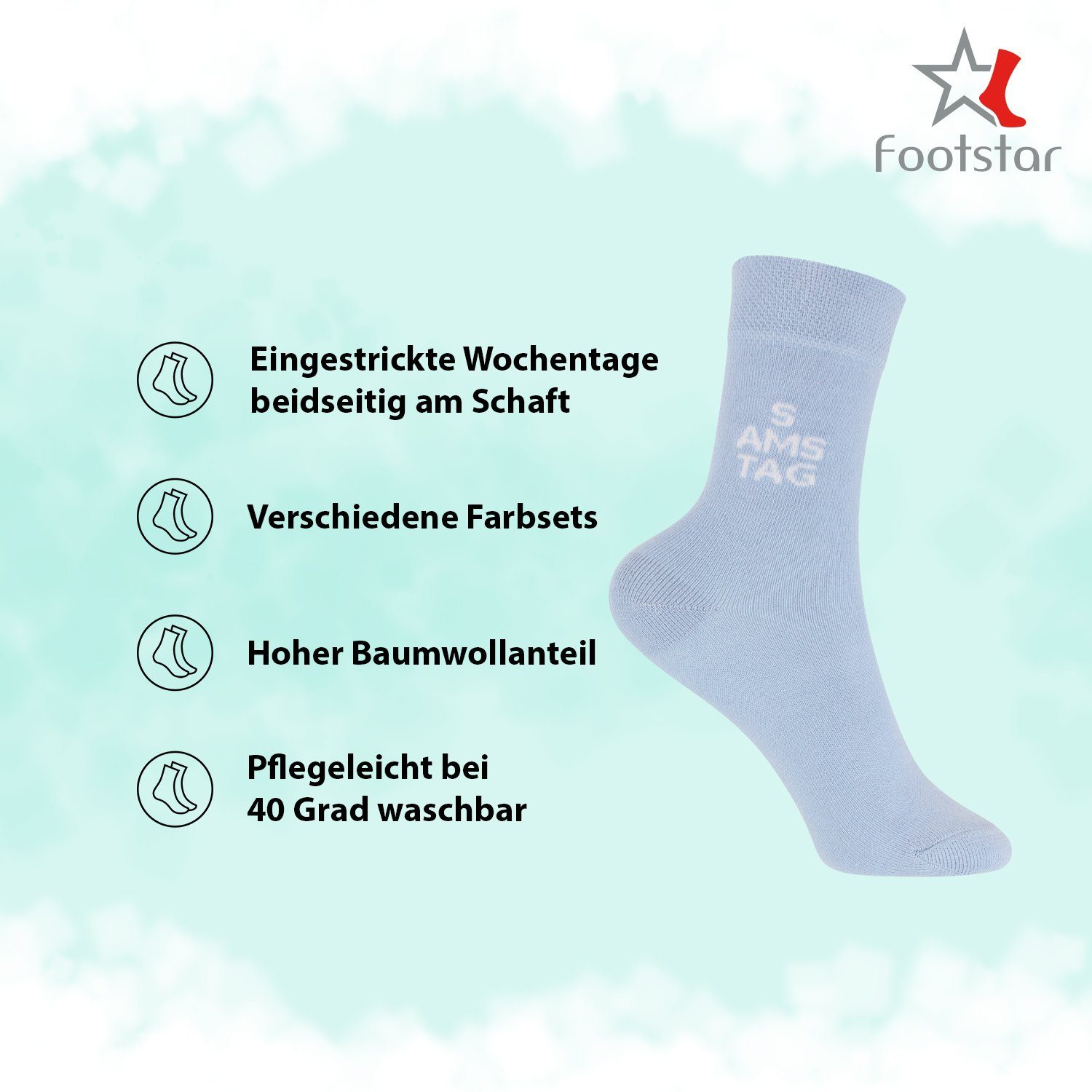 Footstar Freizeitsocken Kinder Wochentage Socken (7 Paar) für Jungen & Mädchen