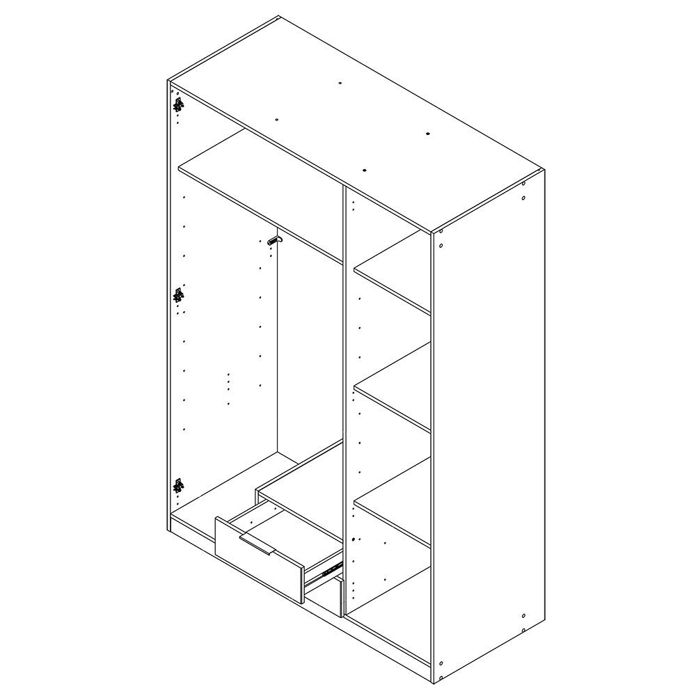 mit Spiegeltüren Kleiderschrank 135cm, Drehtürenschrank Eiche, Artisan LAZISE-43 Lomadox