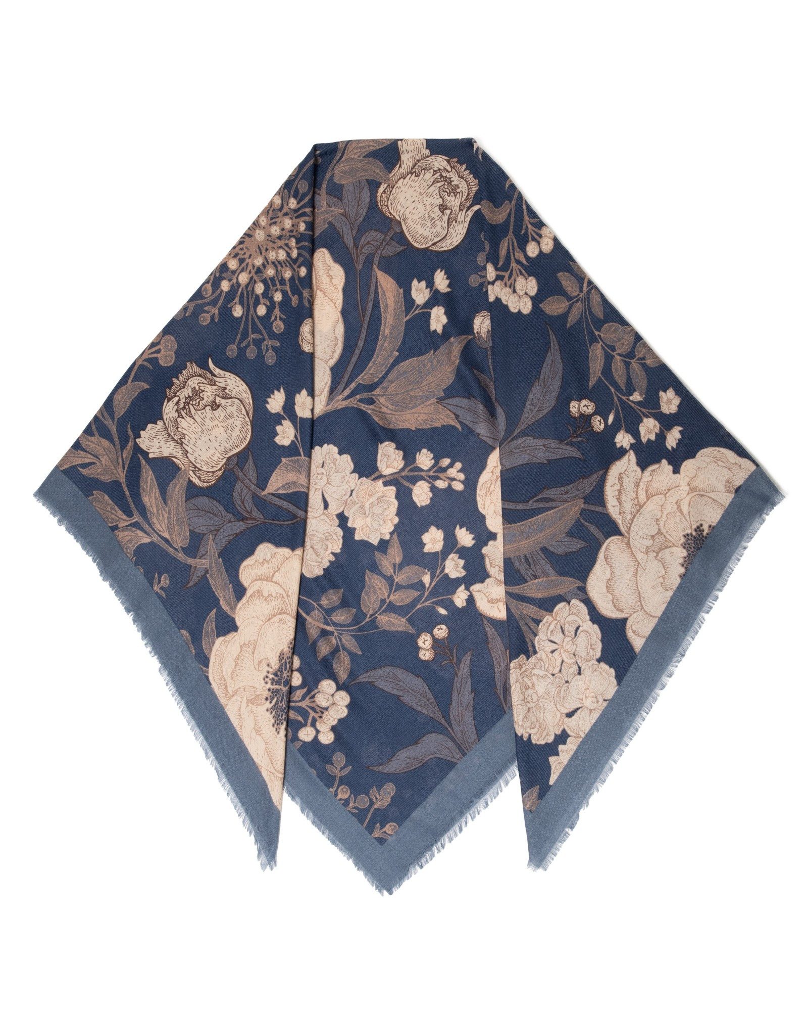 MayTree Modeschal Großes Modetuch Cashmere Feeling 130x130cm Floral blau, ( günstig online kaufen